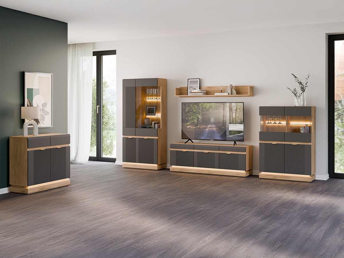 Set de living Teselbu 116 (Antracit + Stejar)