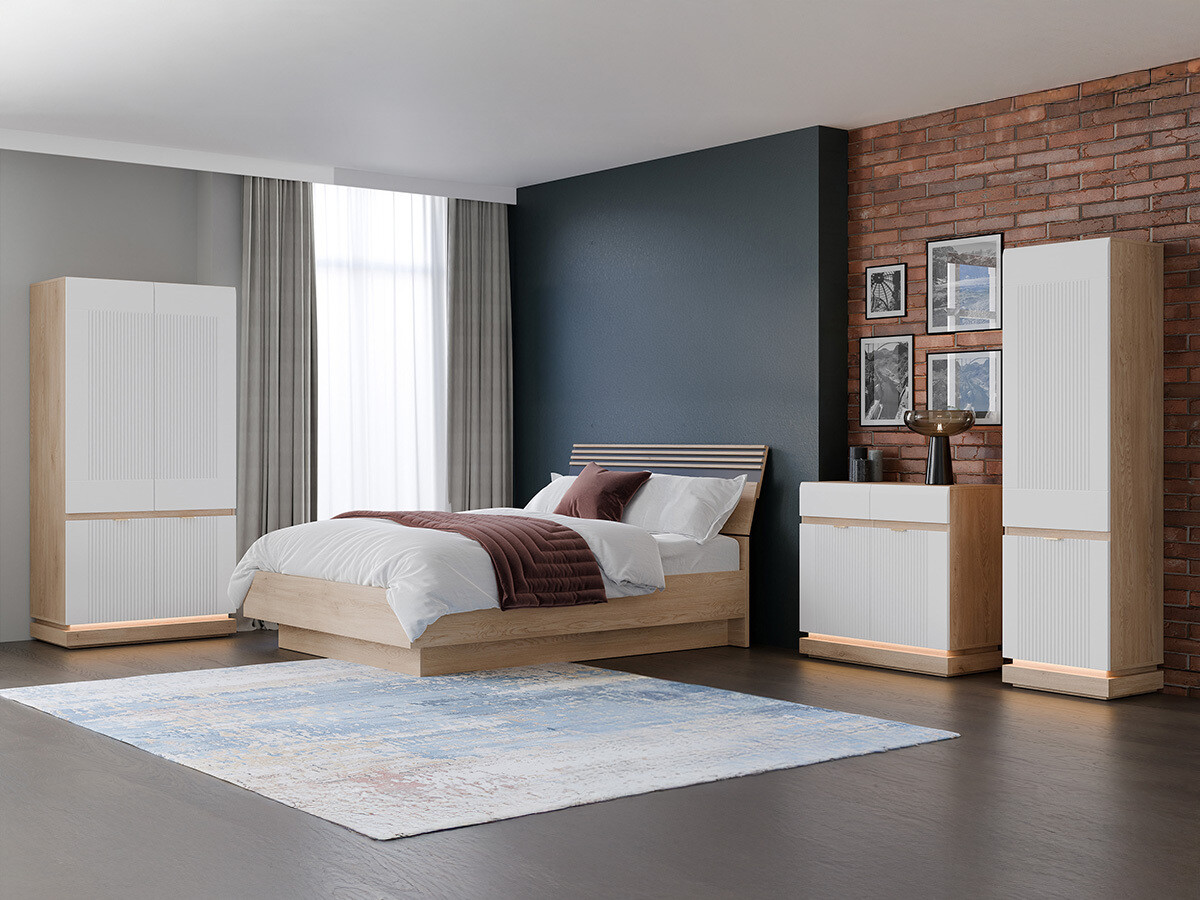 Set dormitor Teselbu 117 (Alb + Stejar)