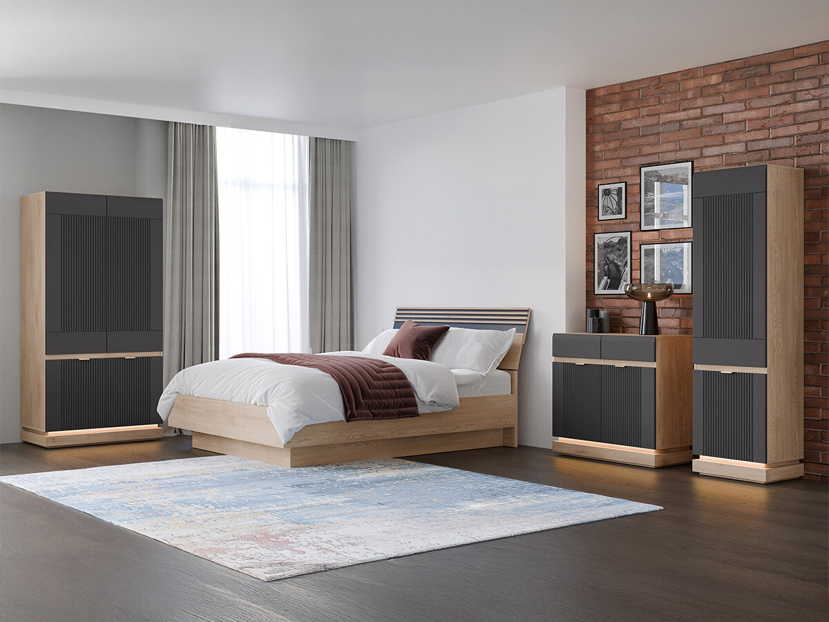 Set dormitor Teselbu 117 (Antracit + Stejar)