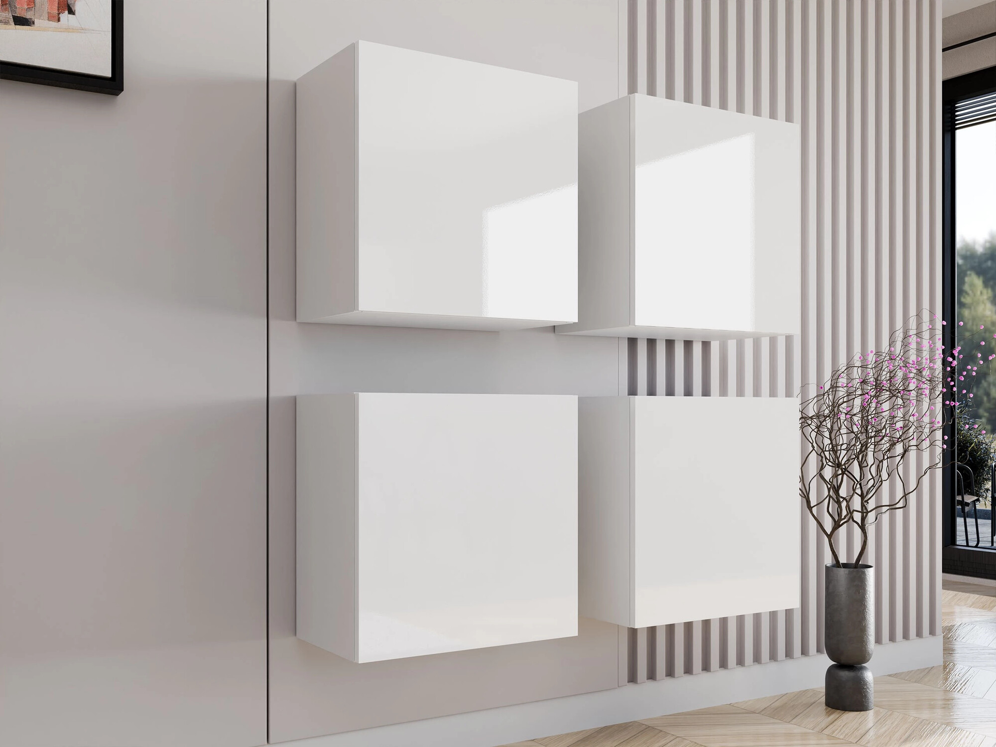 Comode TV de living Vilrin (Alb + Alb lucios)