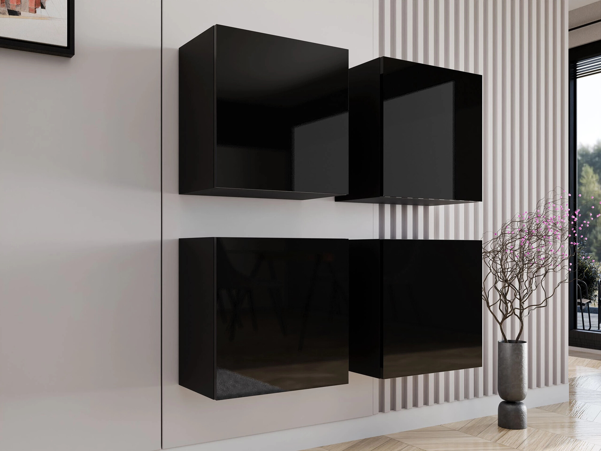 Comode TV de living Vilrin (Negru + Negru lucios)