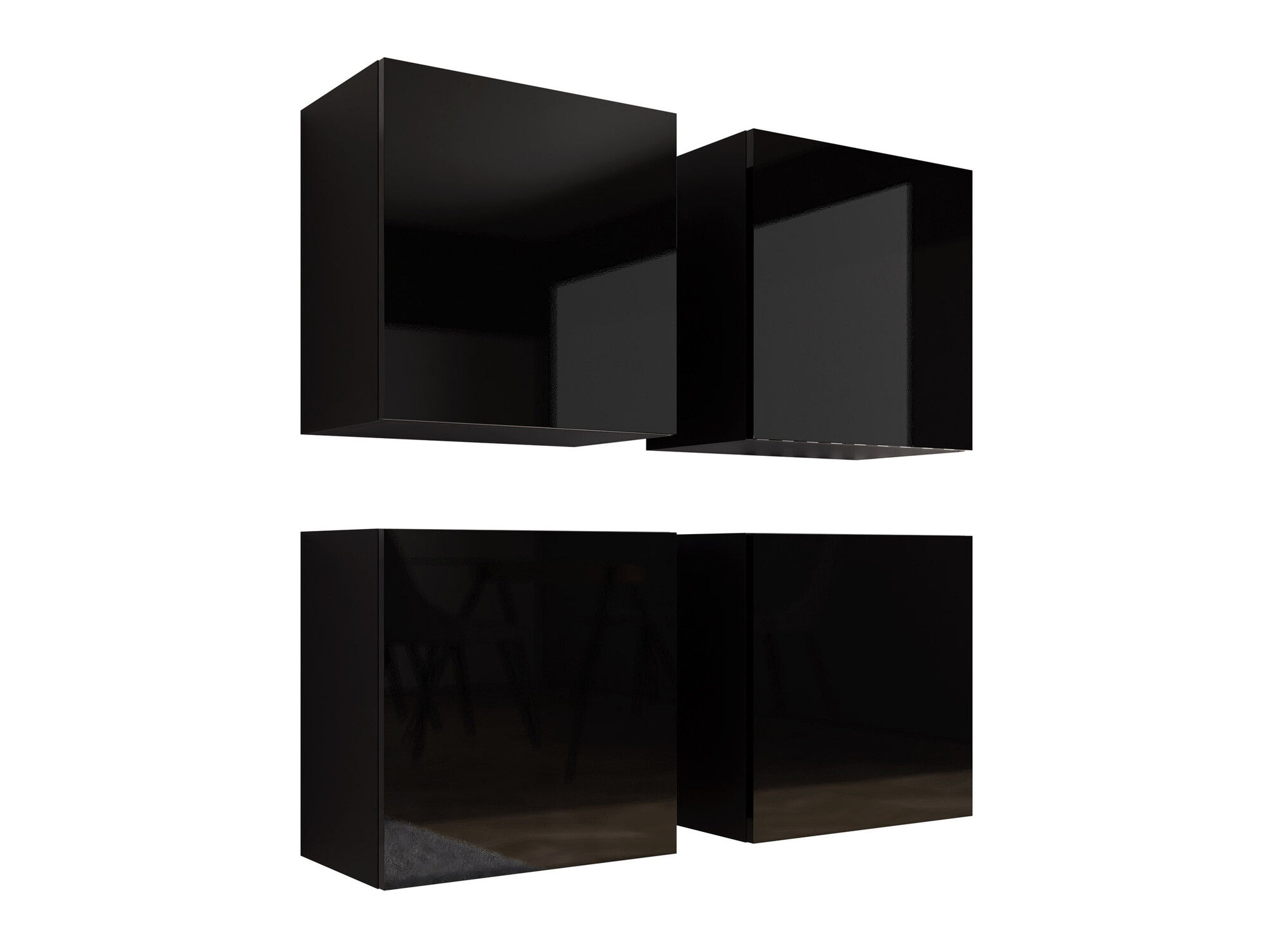 Set de dulapuri Vilrin (Negru + Negru lucios)