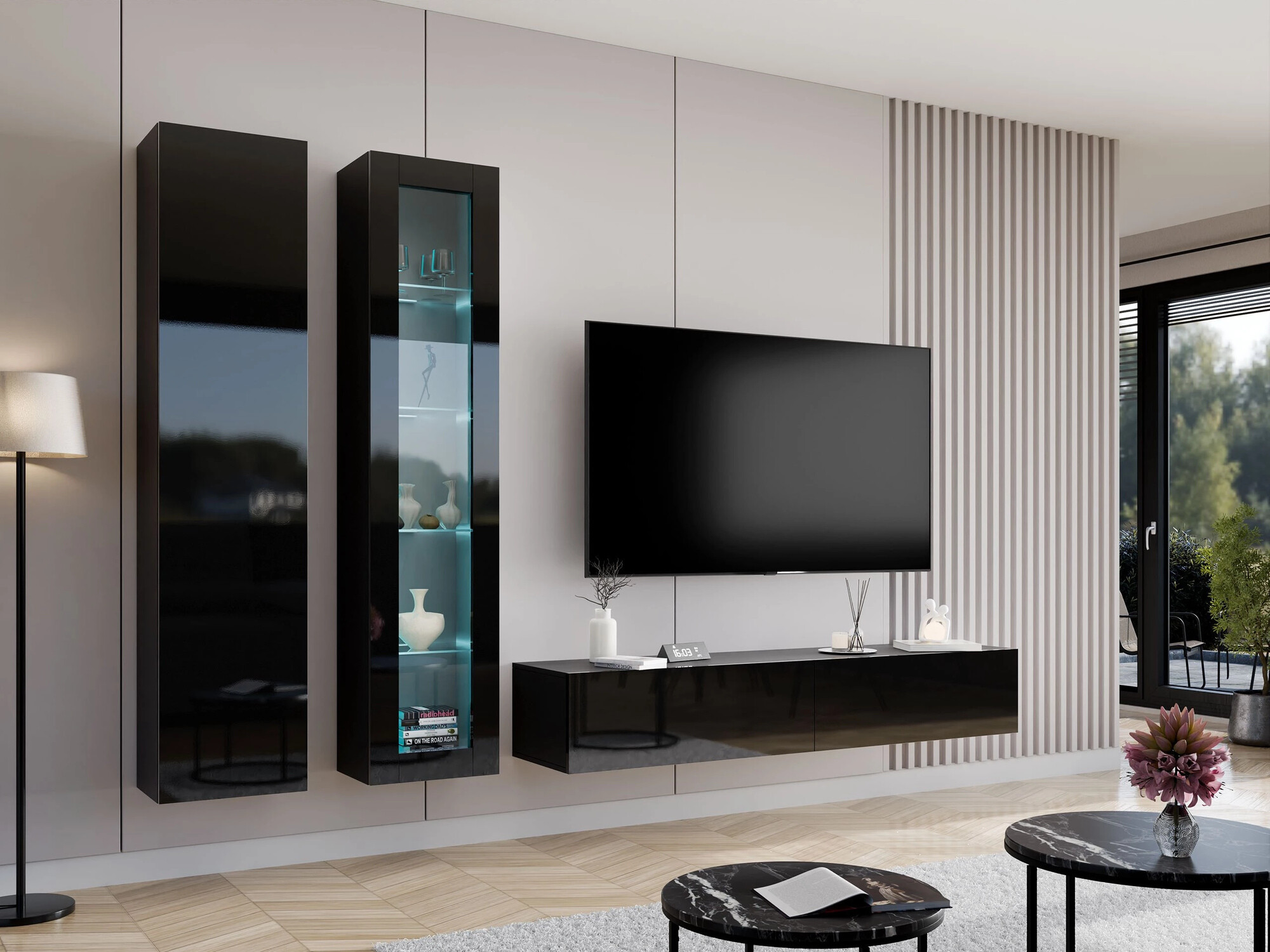 Set de living Vilrin I (Negru + Negru lucios)