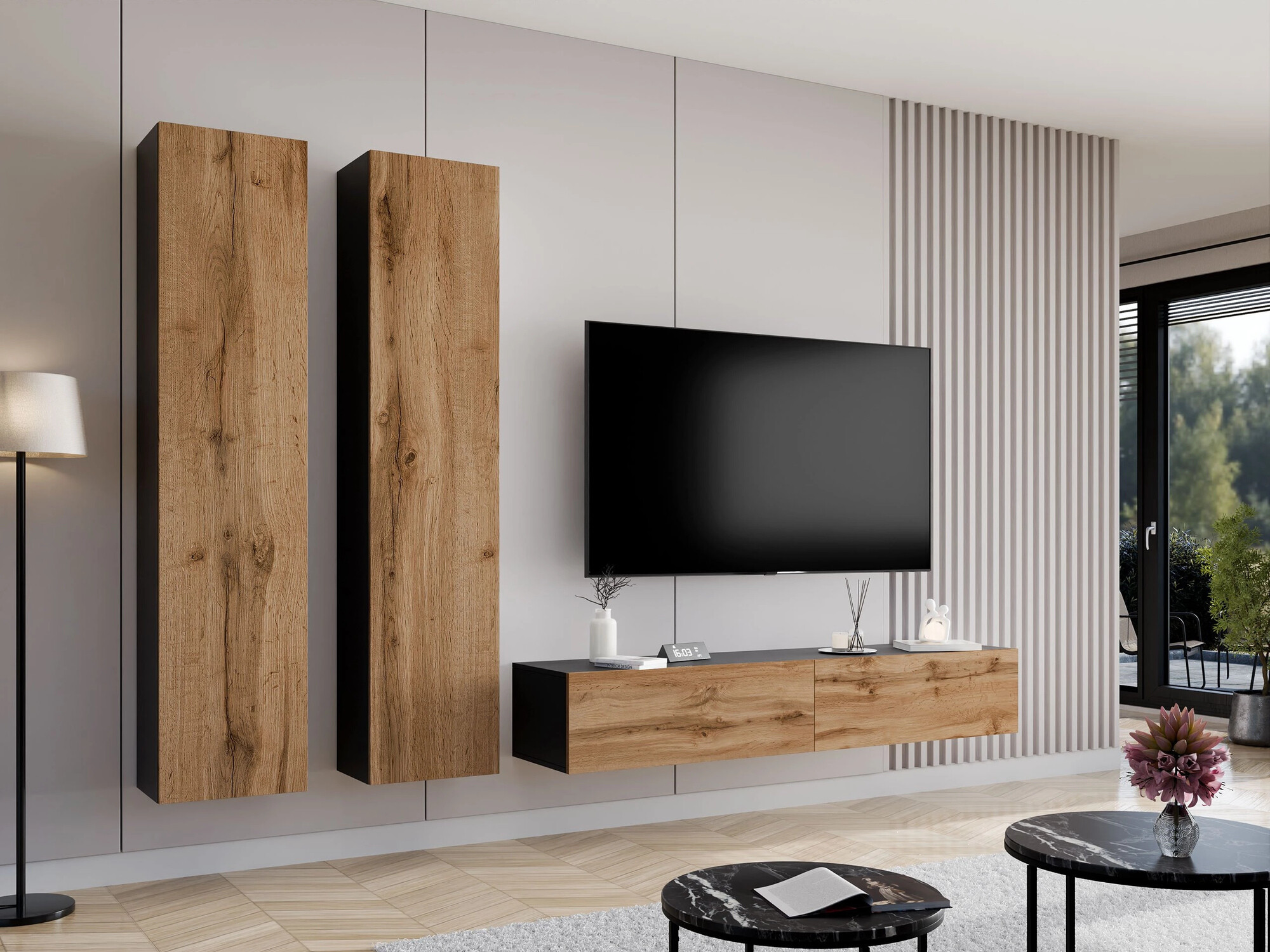 Set de living Vilrin II (Negru + Stejar Wotan)