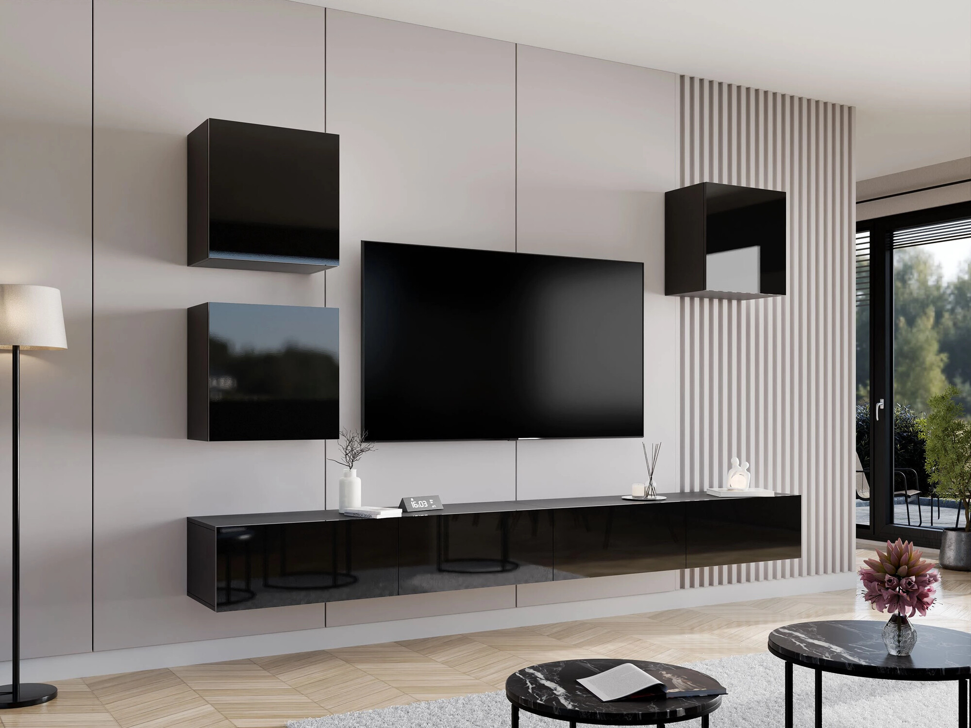 Set de living Vilrin III (Negru + Negru lucios)
