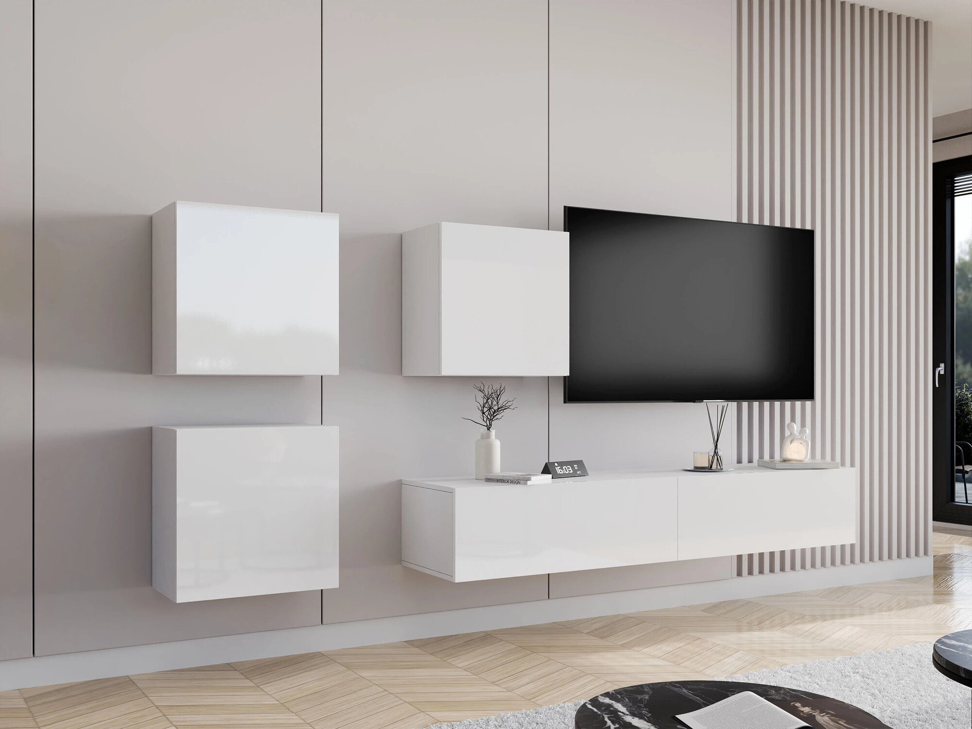 Set de living Vilrin IV (Alb + Alb lucios)