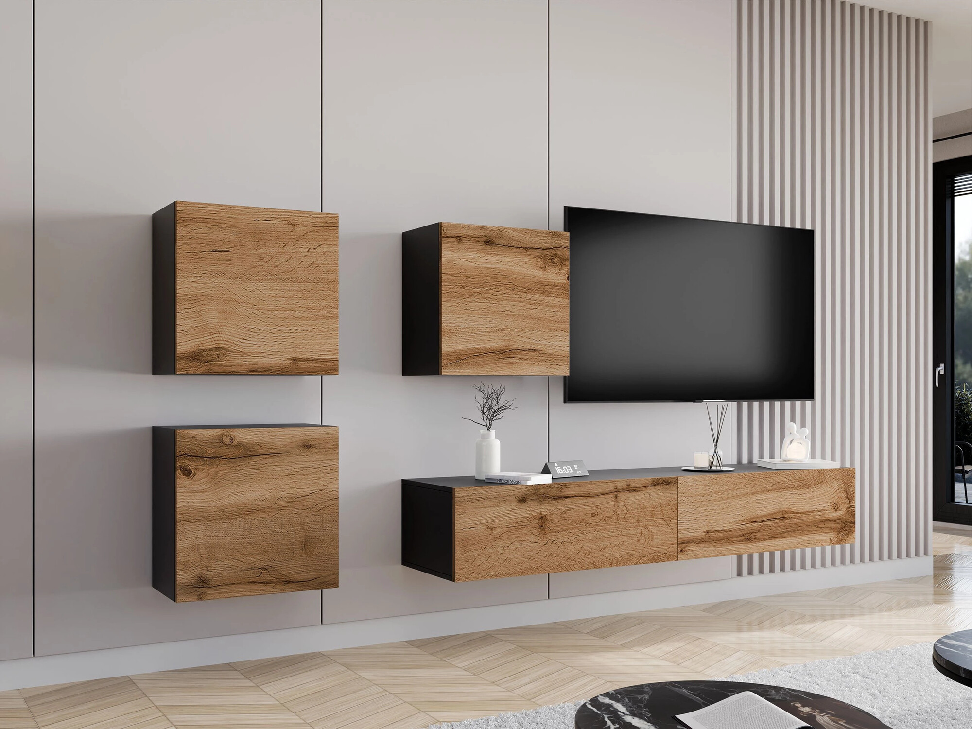 Set de living Vilrin IV (Negru + Stejar Wotan)