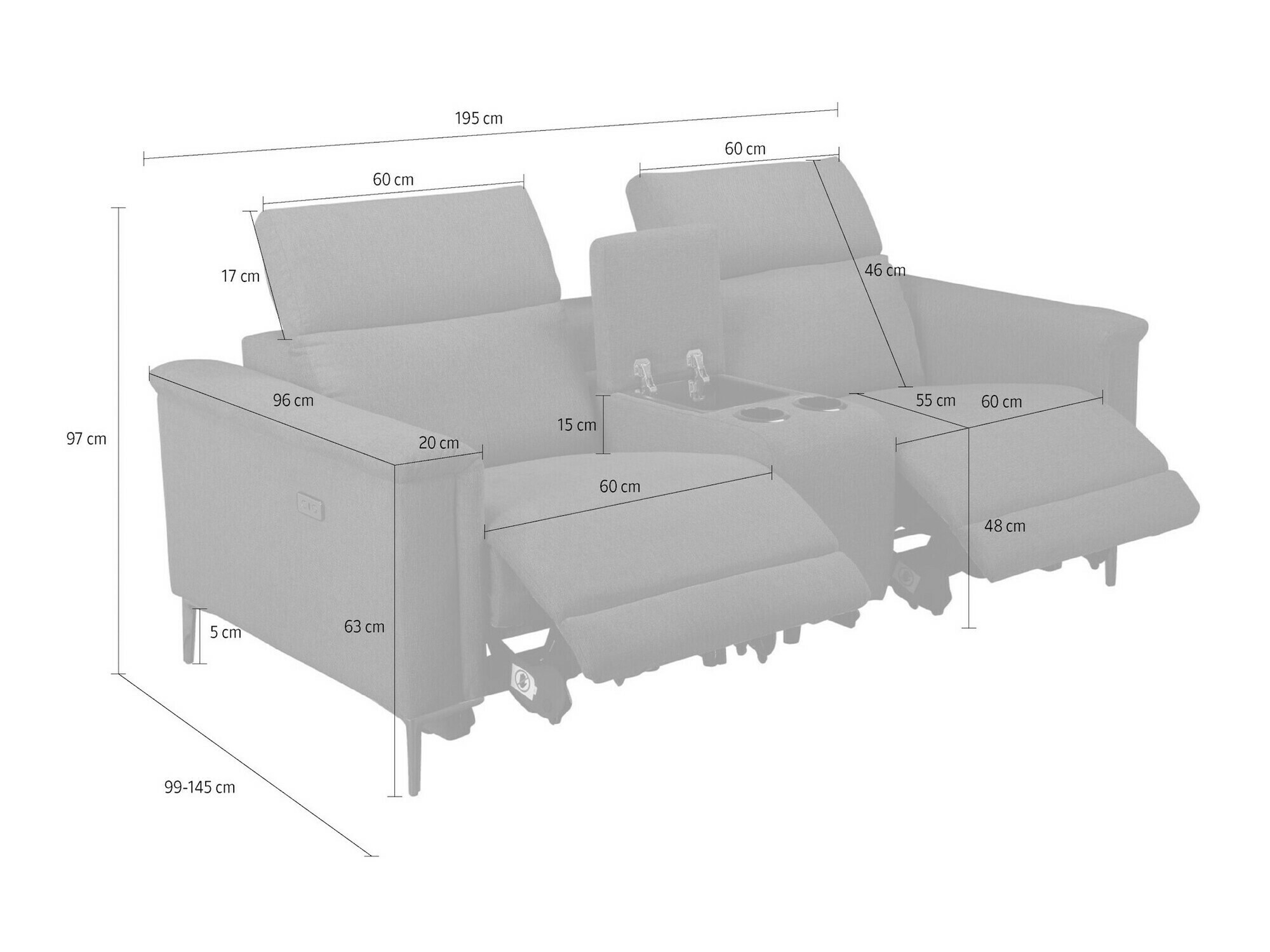 Canapea recliner Denton 1467 (Antracit)