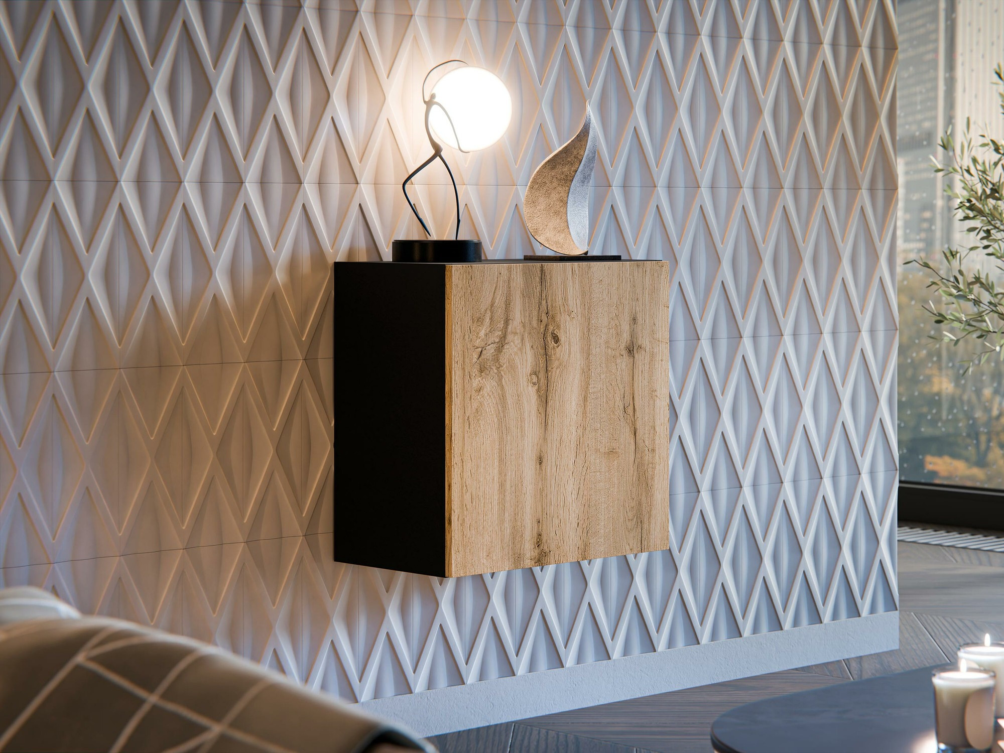 Dulap de perete Species (Negru + Stejar Wotan)