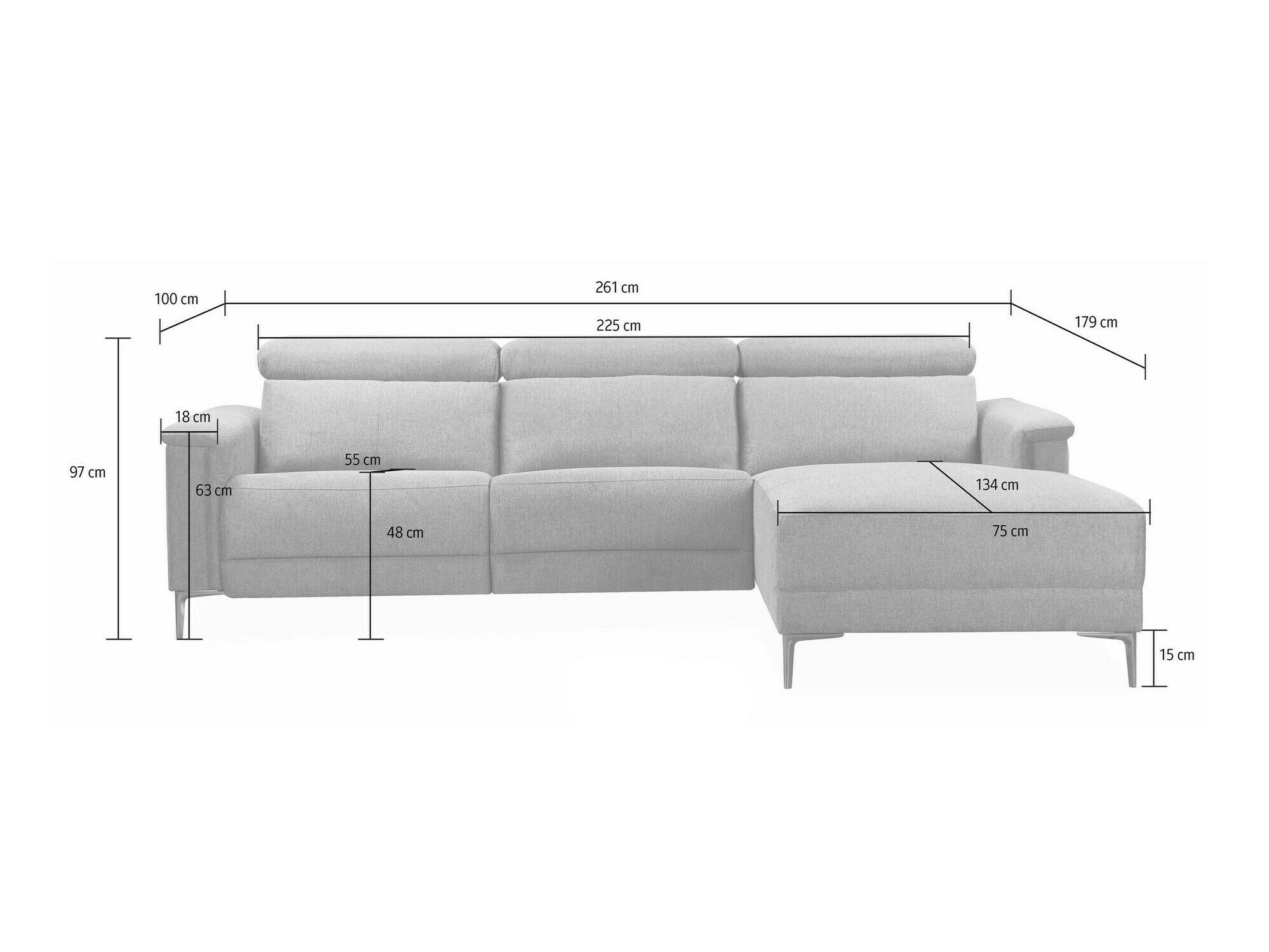 Colțar cu recliner Evamare 102 (Gri)