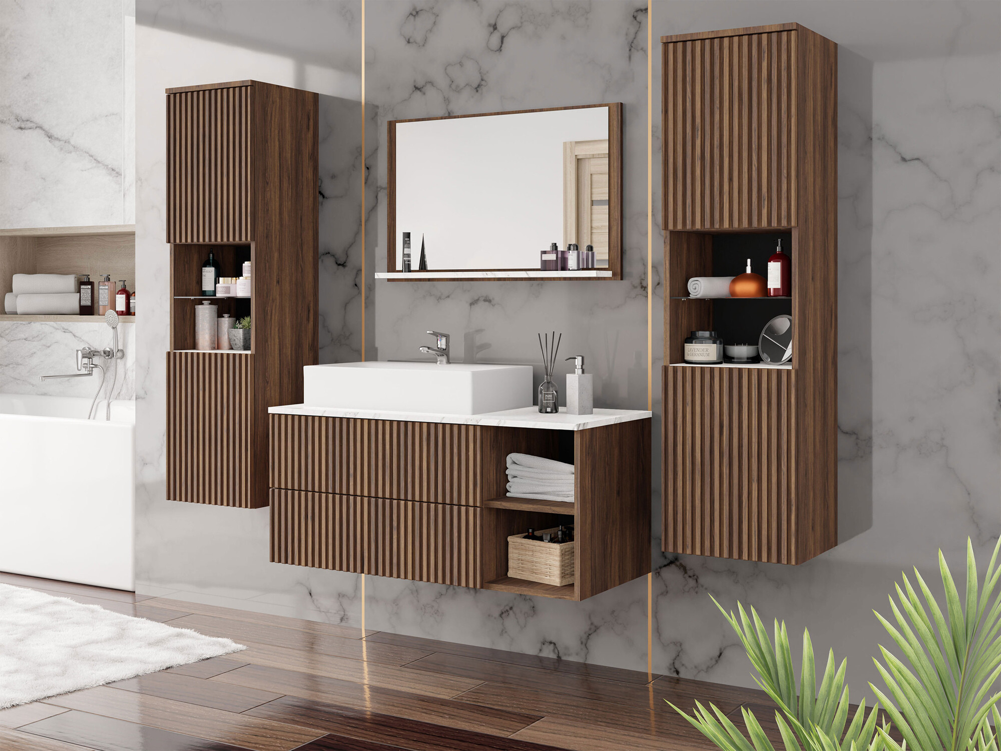 Set baie Nauta II (Nuc + Marmură albă)