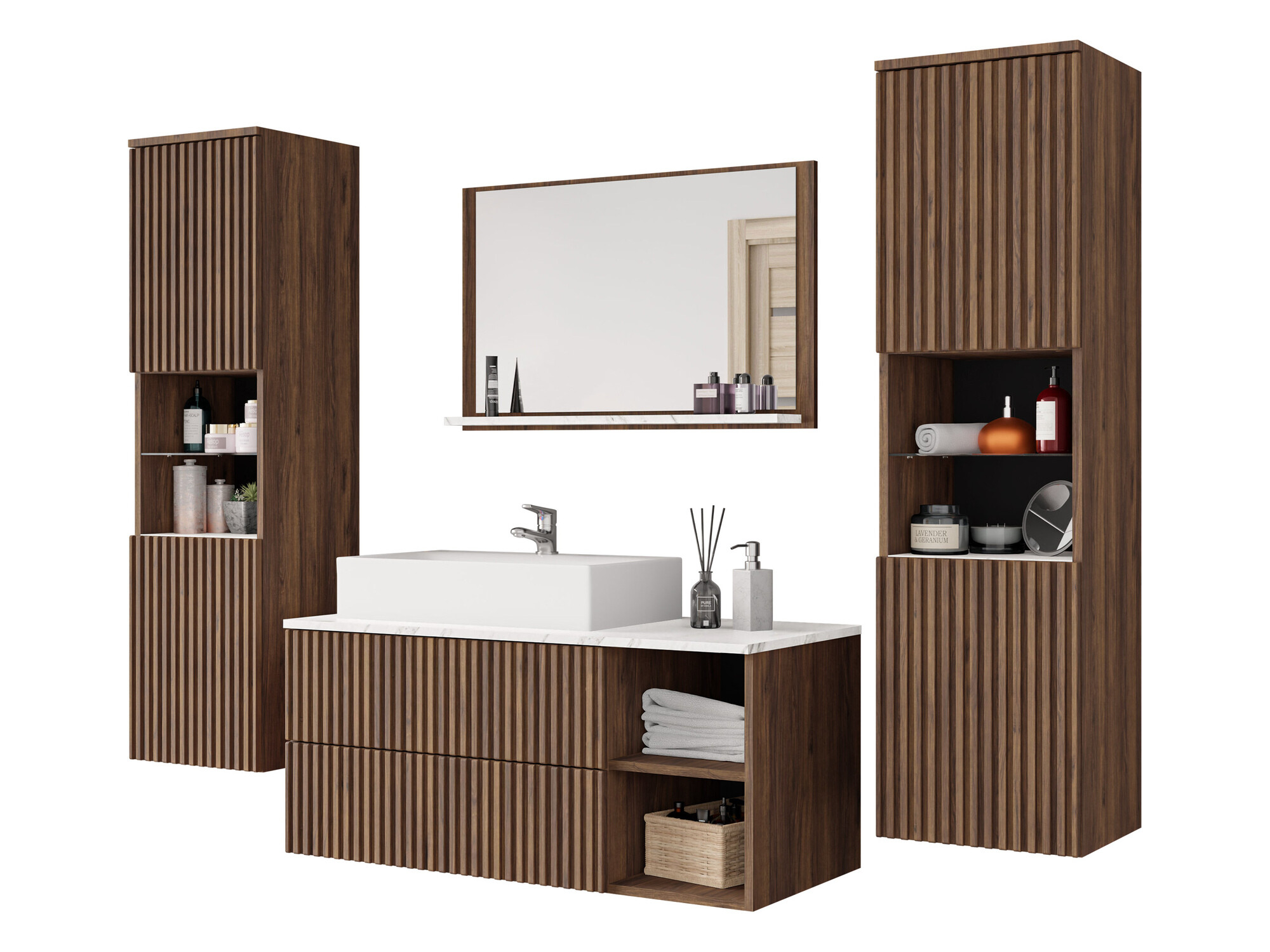 Set baie Nauta II (Nuc + Marmură albă)