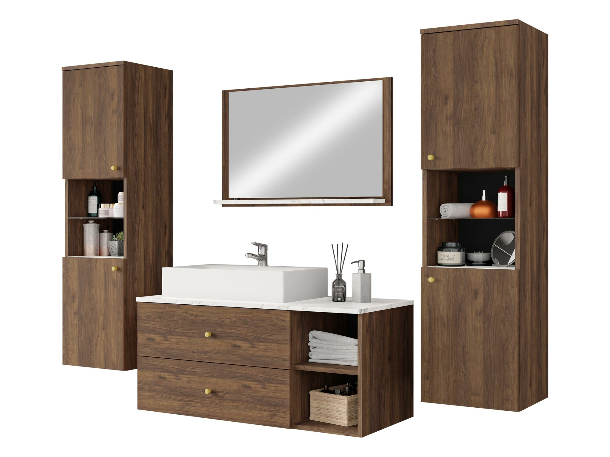 Set baie Salus III (Nuc + Marmură albă)