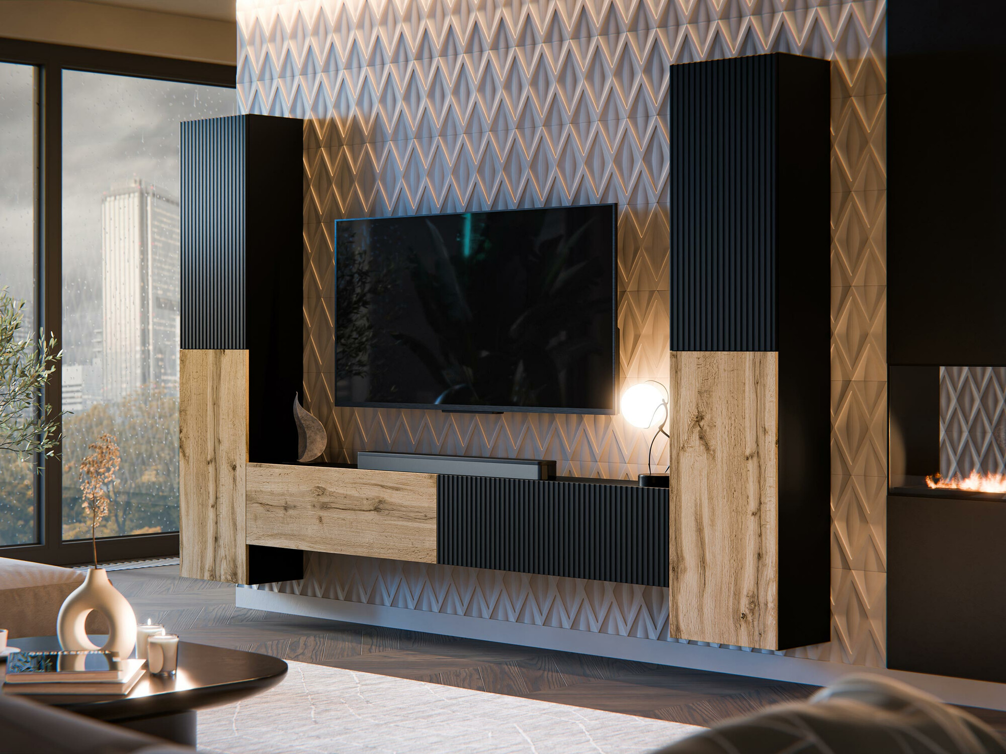 Set de living Species II (Negru + Stejar Wotan)