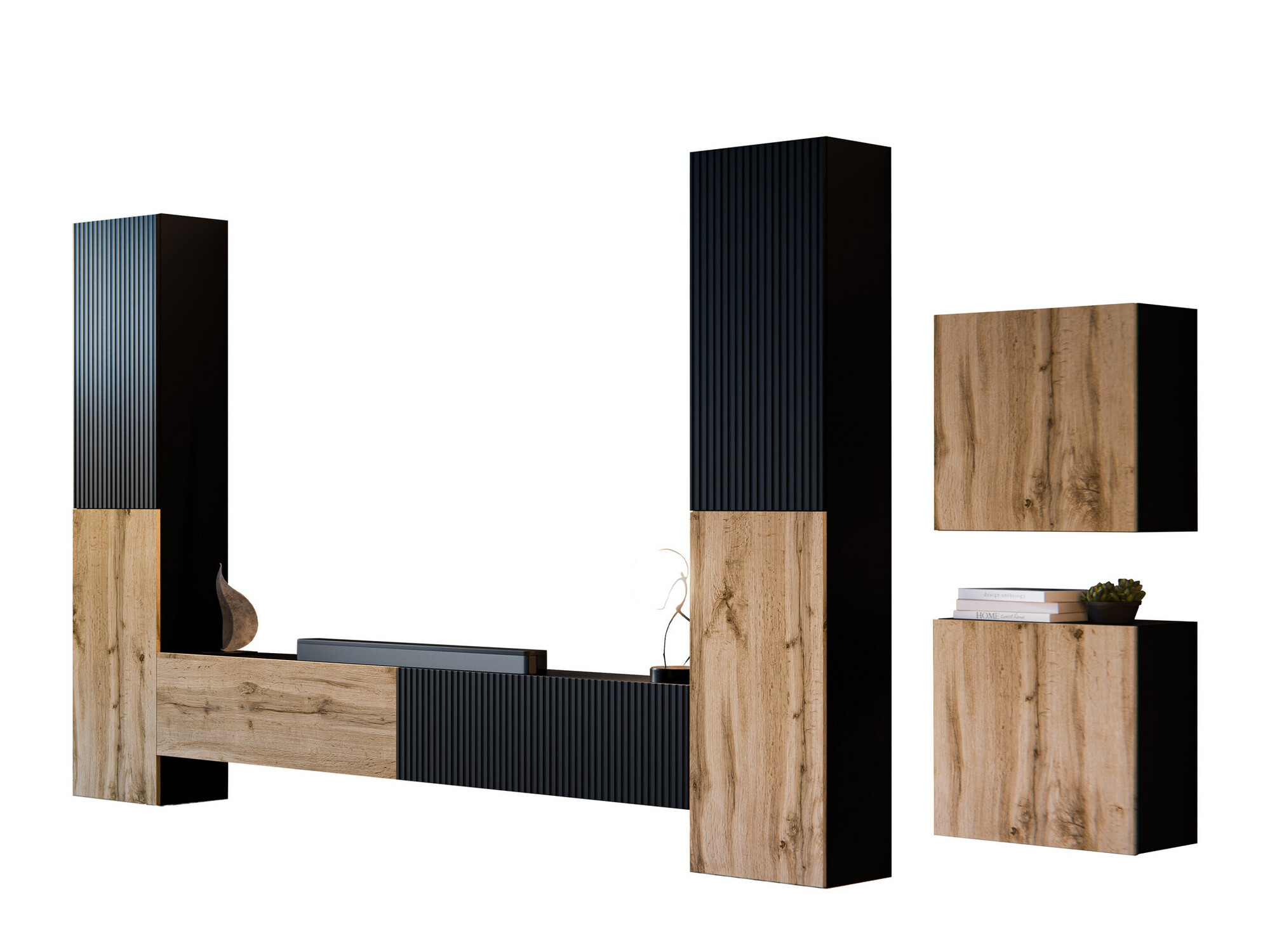 Set de living Calveru 109 (Negru + Stejar Wotan)