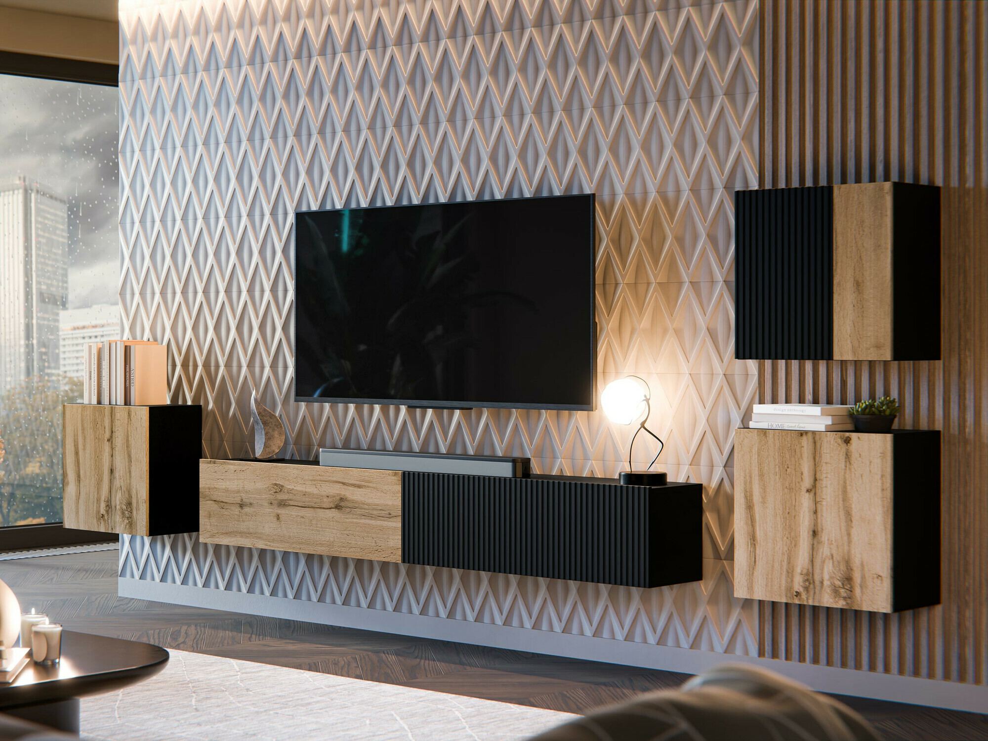 Set de living Species IV (Negru + Stejar Wotan)