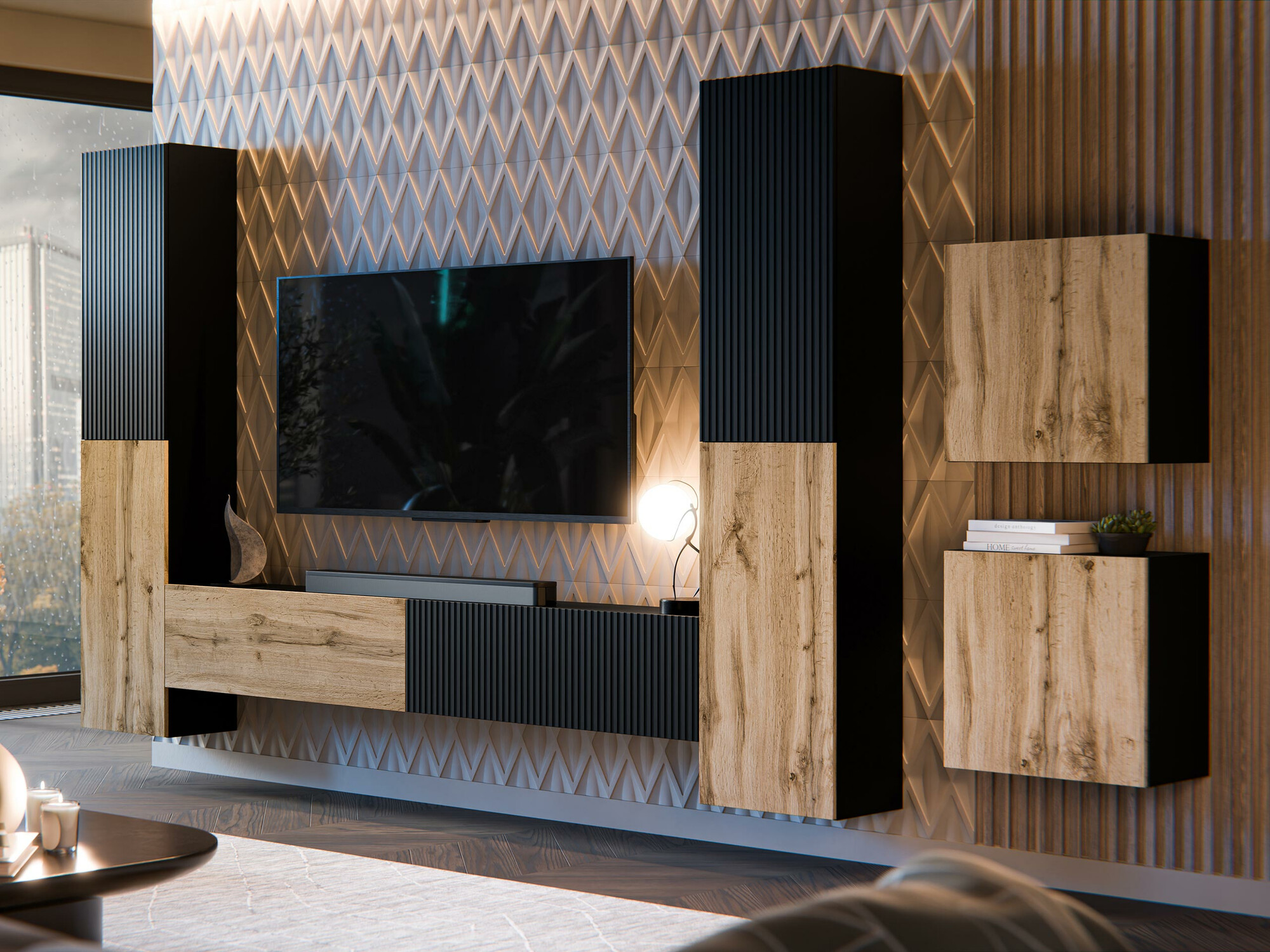 Set de living Species V (Negru + Stejar Wotan)