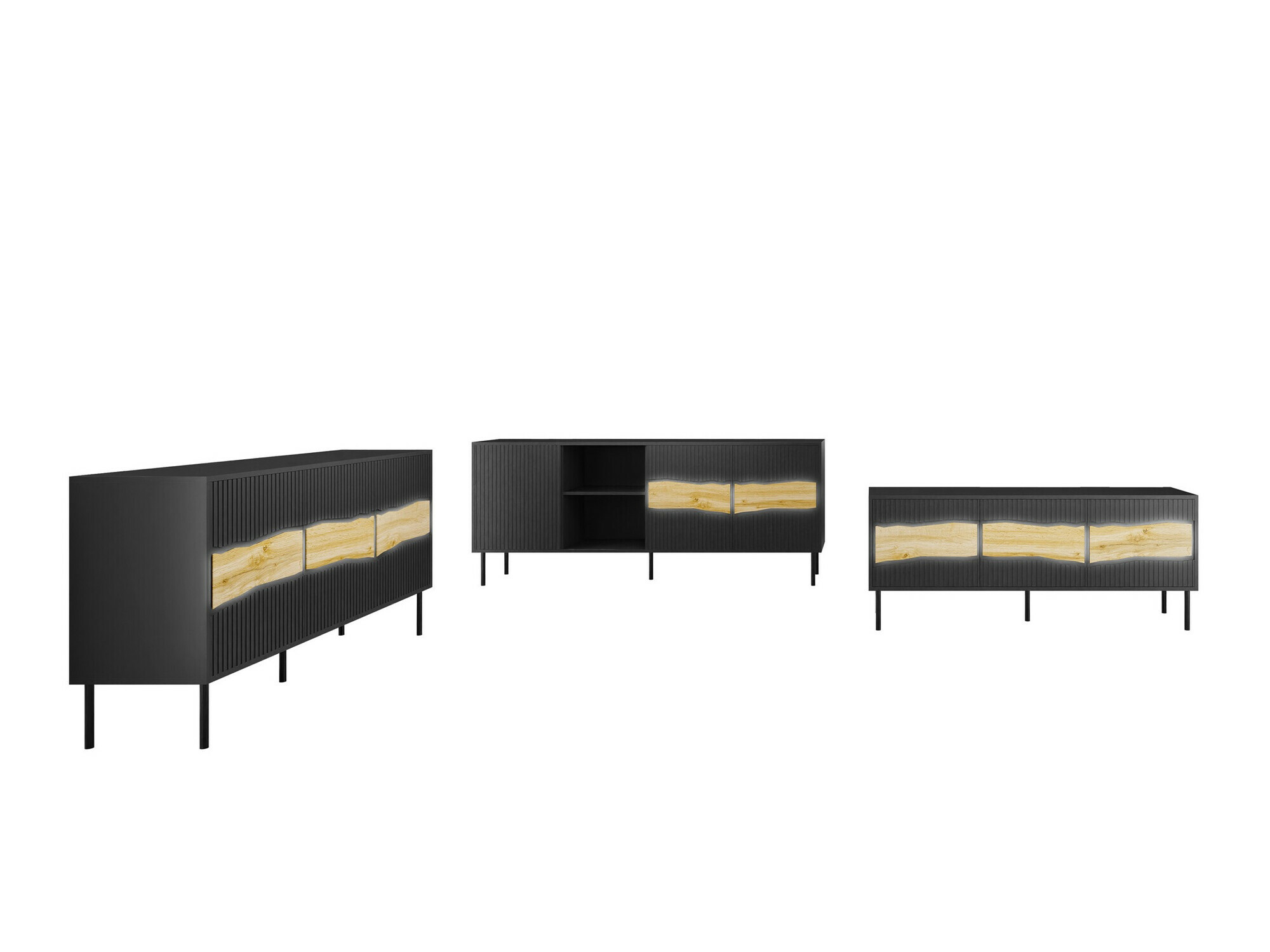 Set de living Monevare 105 (Negru + Stejar Wotan)