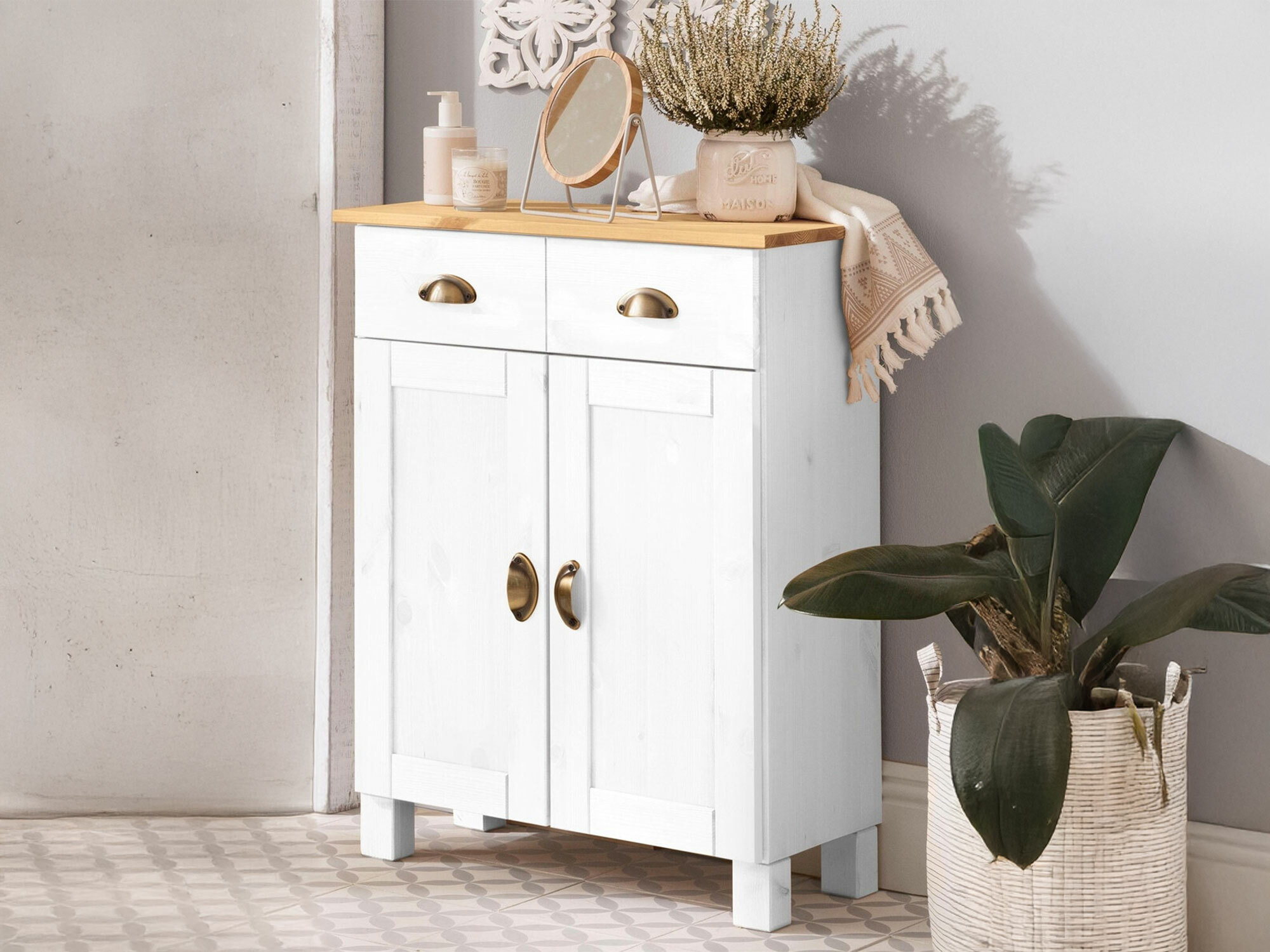 Cabinet de baie neancorat Serelbu 104 (Alb + Maro deschis)