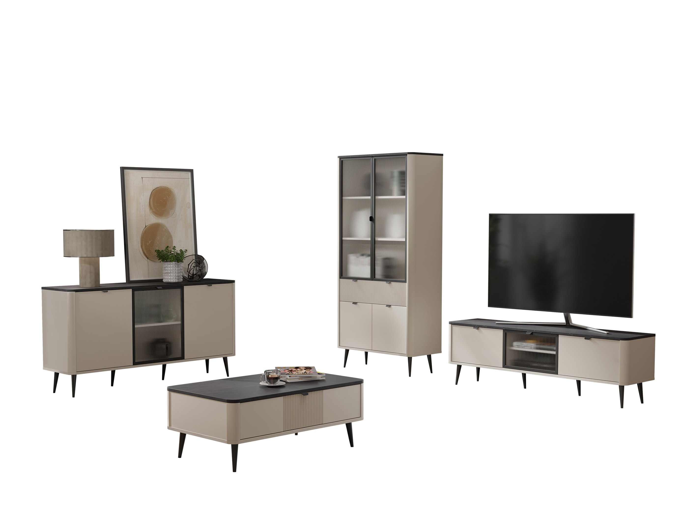 Set de living Lufela 120 (Cașmir + Marmură cenușie)