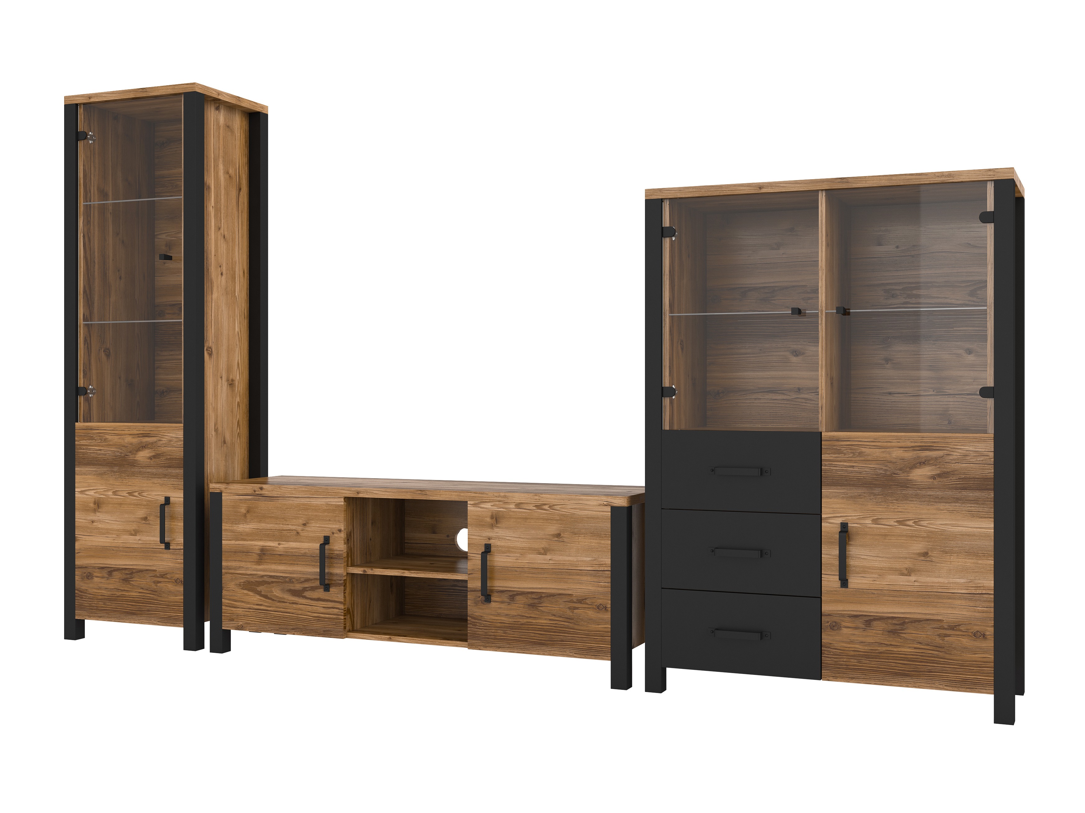 Set de living Tornua 113 (Molid închis + Negru mat)