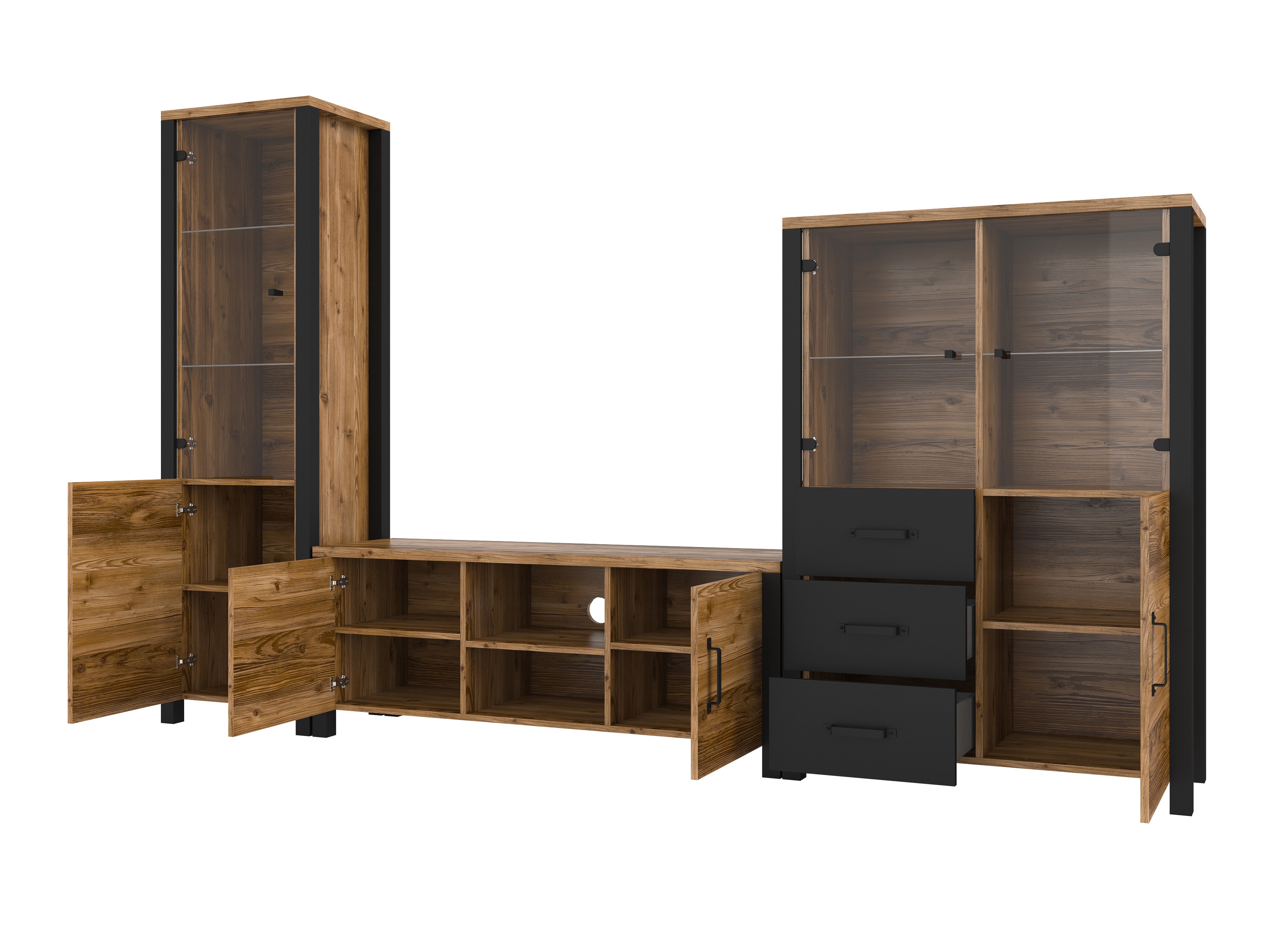 Set de living Tornua 113 (Molid închis + Negru mat)