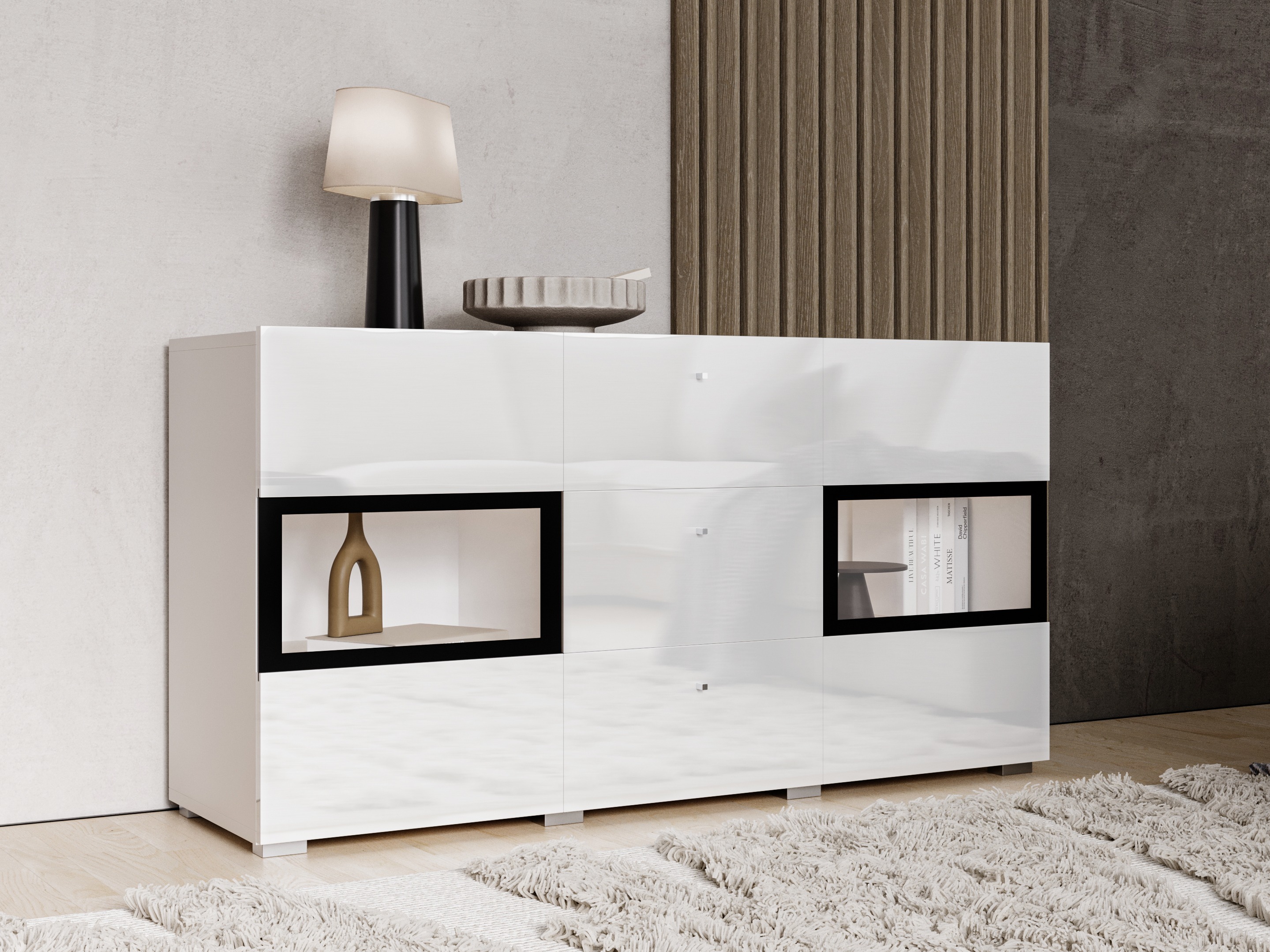 Comodă Serodeu 101 (Alb + Alb lucios)