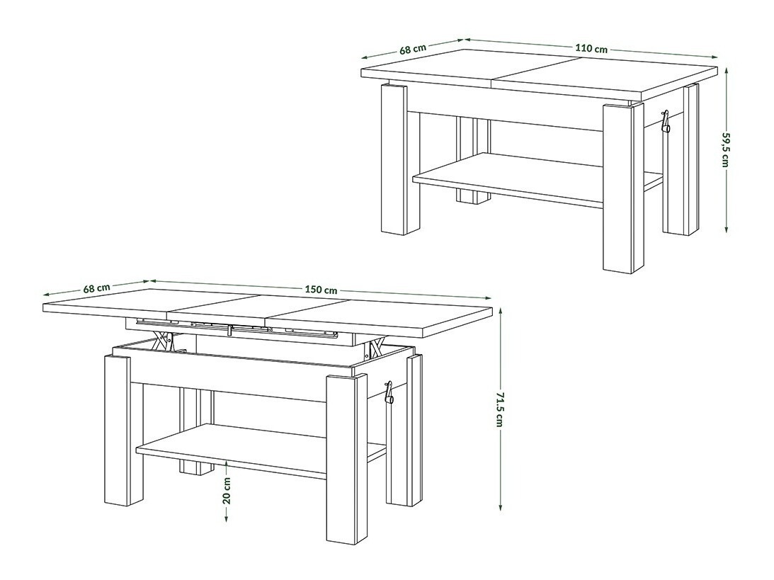 Transforming măsuță de cafea Glendale 100 (Stejar Craft auriu)