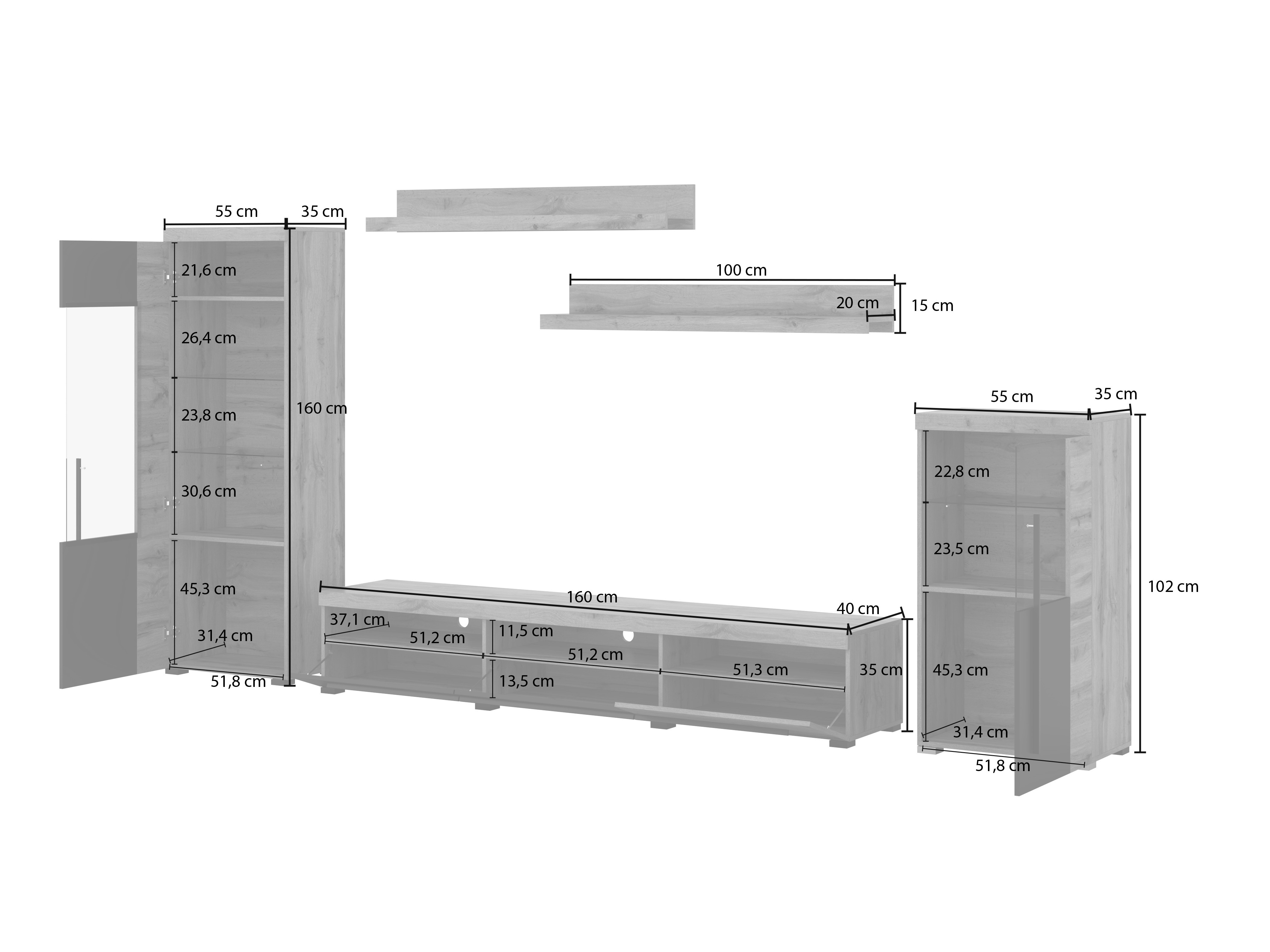 Set de living Sorciro 103 (Negru + Stejar Wotan)