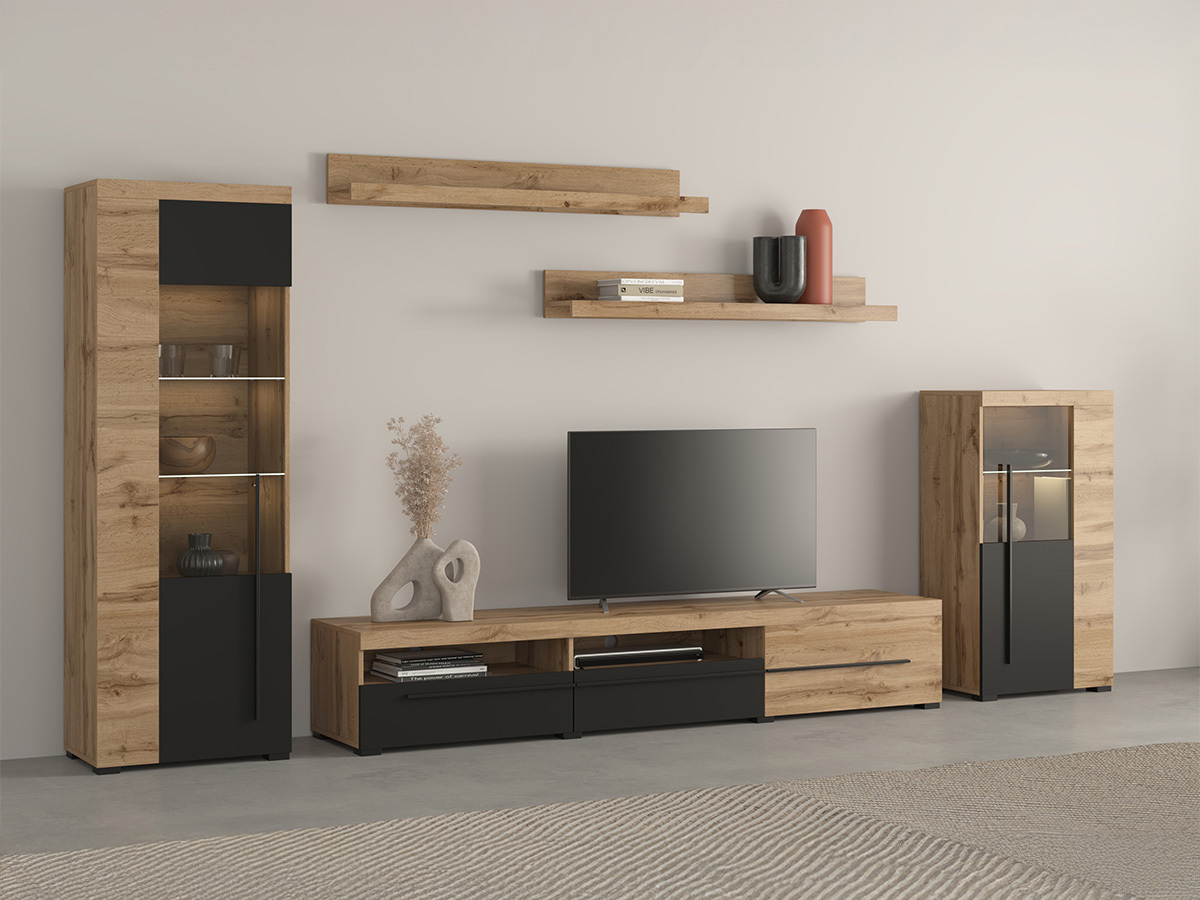 Set de living Sorciro 103 (Negru + Stejar Wotan)