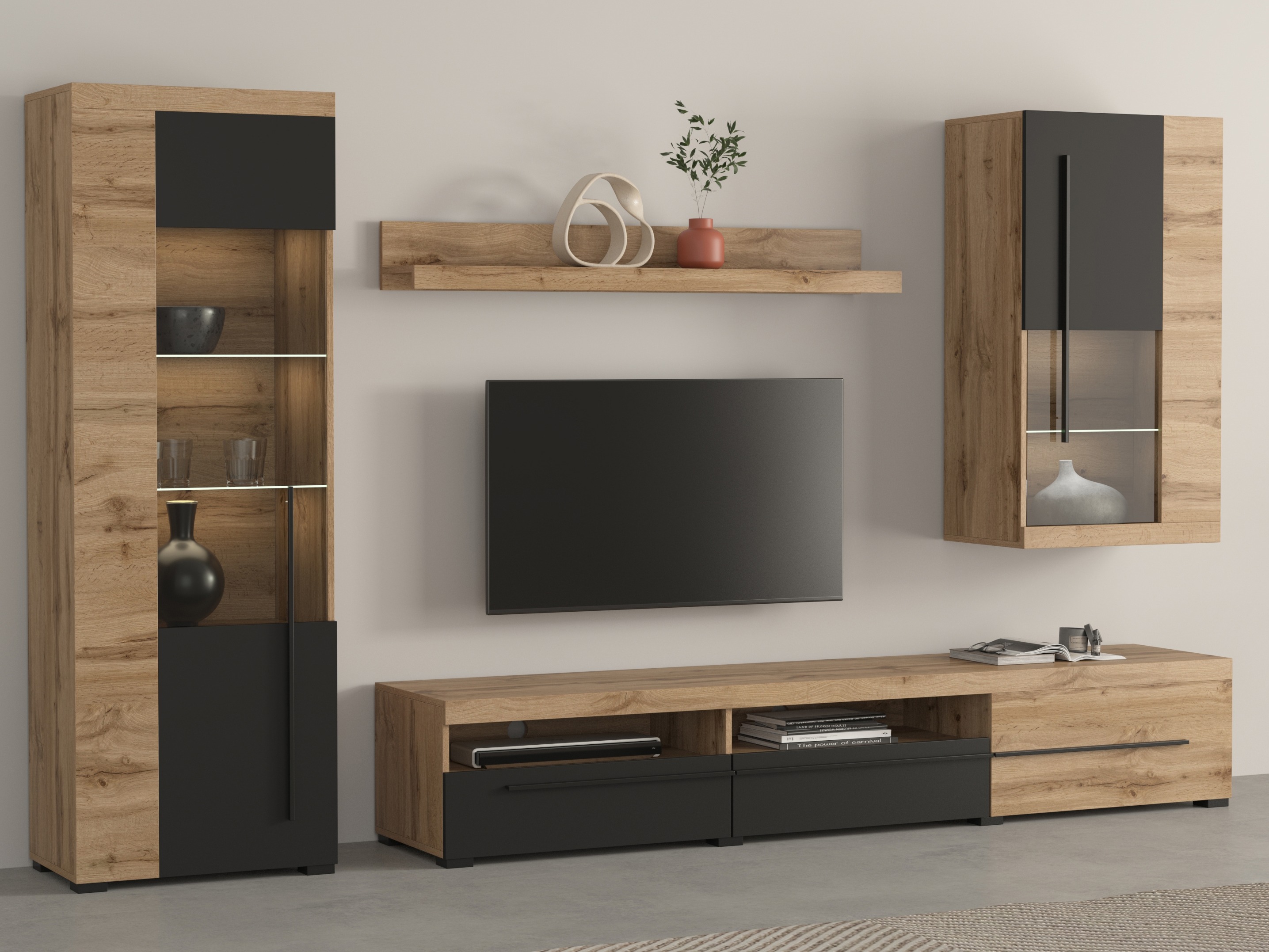 Set de living Sorciro 105 (Negru + Stejar Wotan)