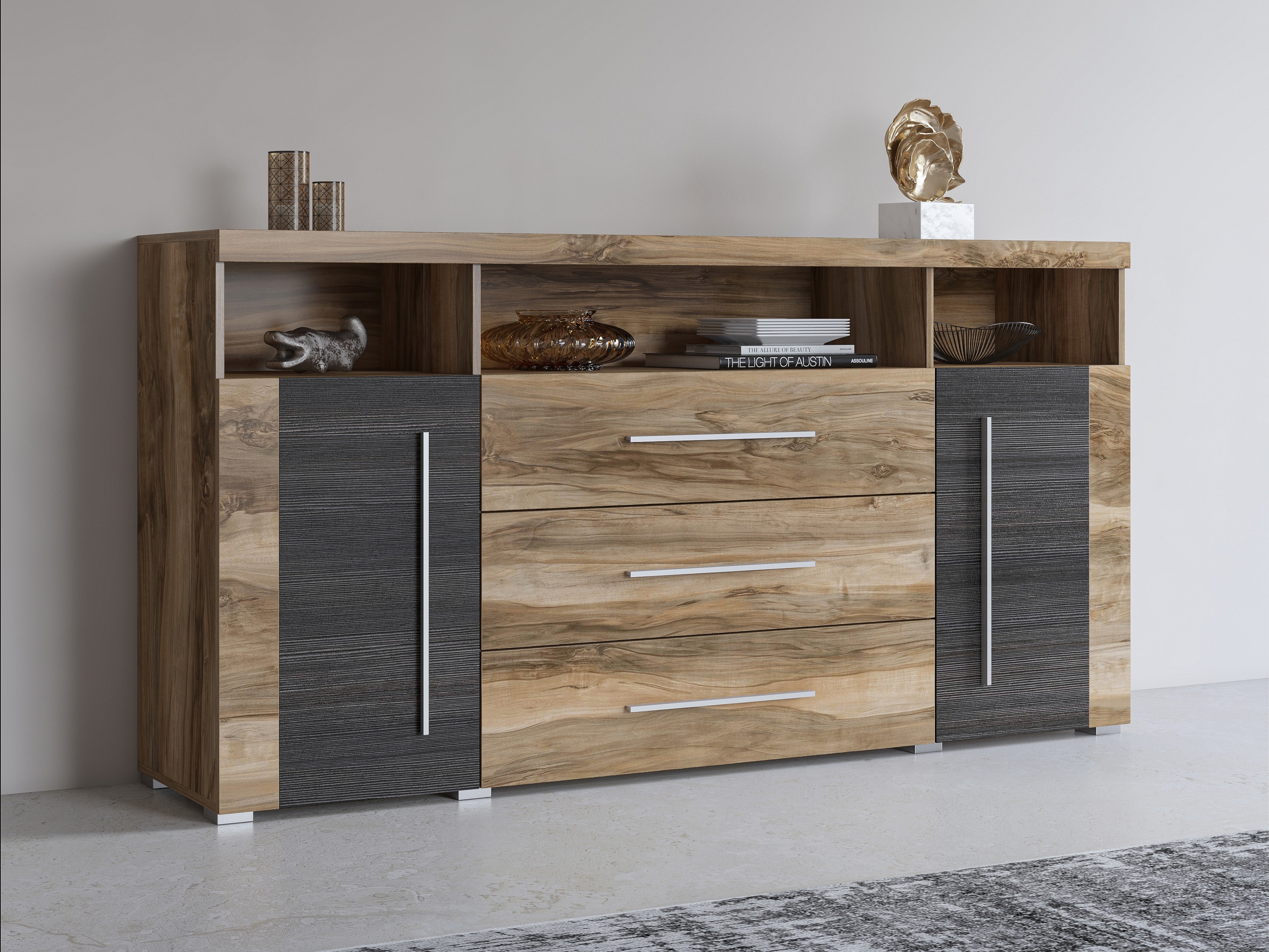 Comodă Sorciro 100 (Nuca + Stejar închis)