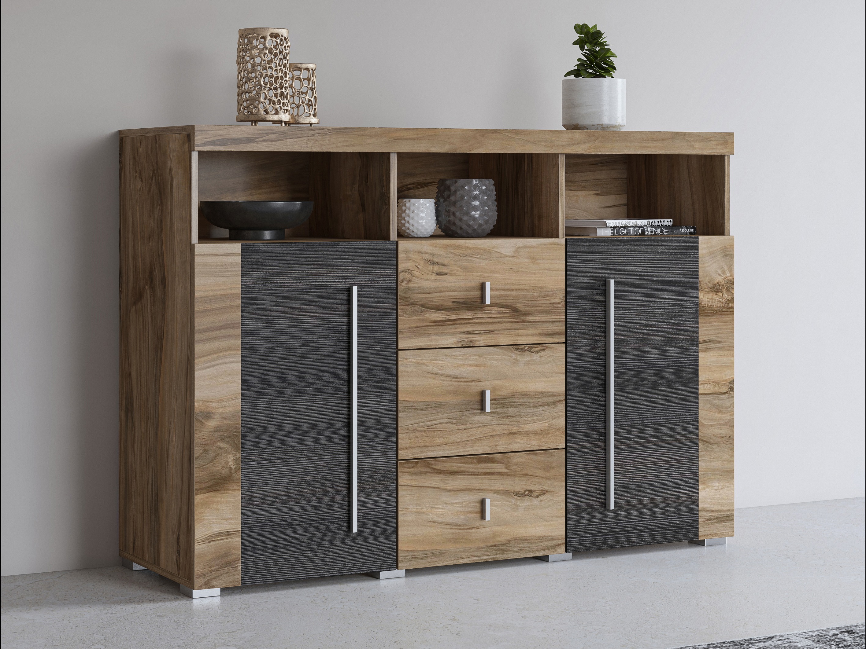 Comodă Sorciro 101 (Nuca + Stejar închis)