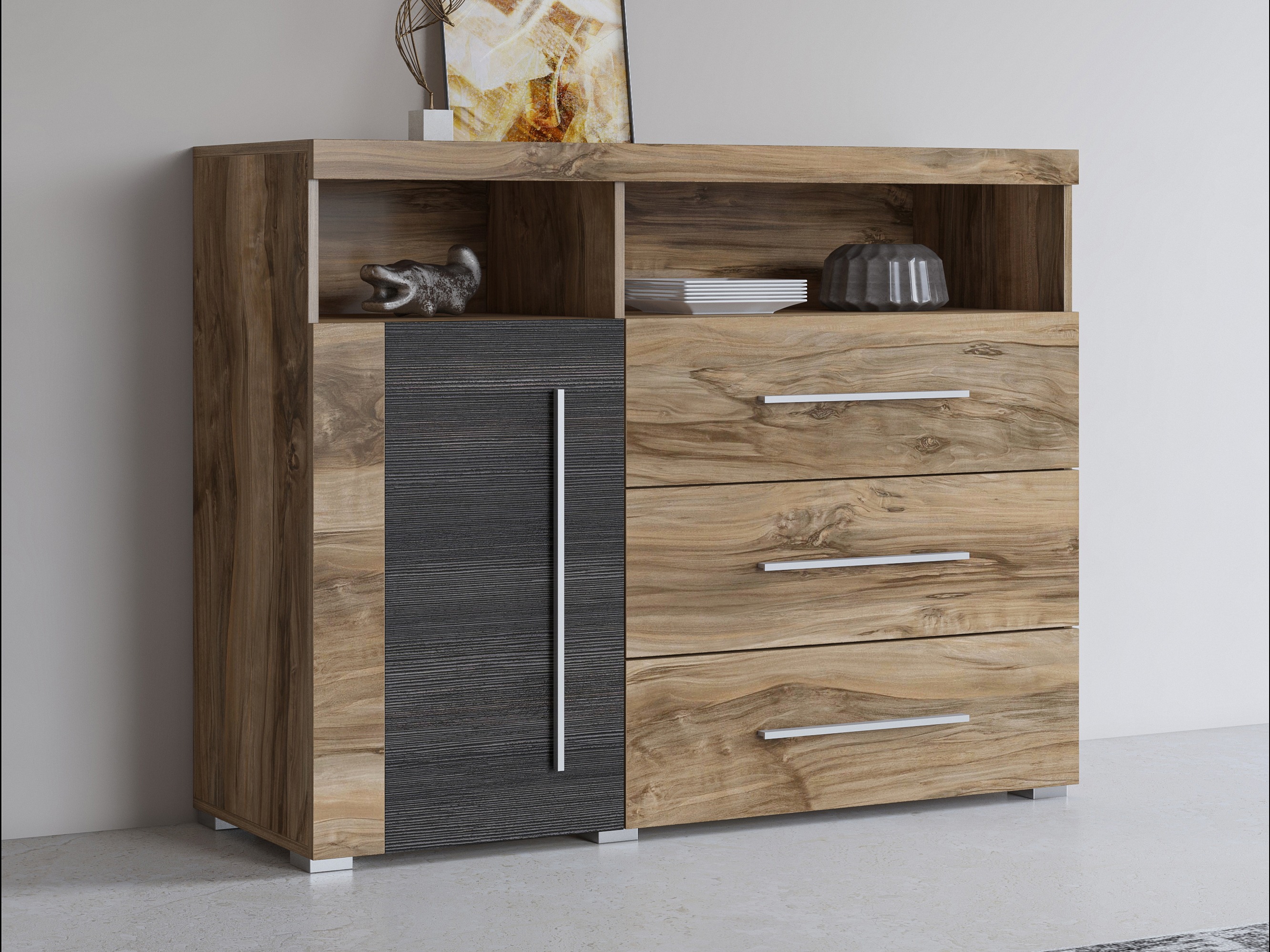 Comodă Sorciro 102 (Nuca + Stejar închis)