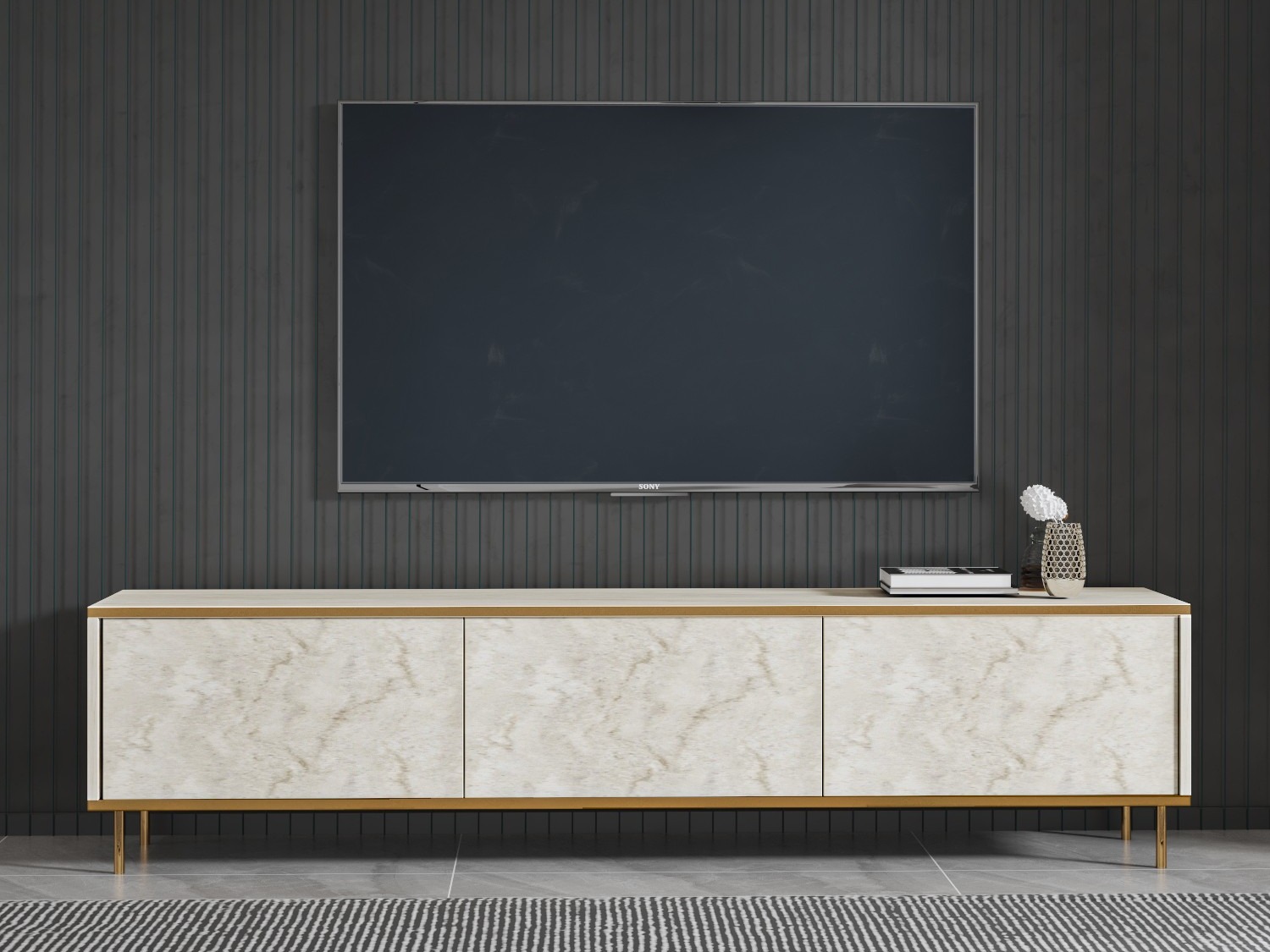 Comodă TV Kailua 2573 (Deschis Travertine + Auriu)