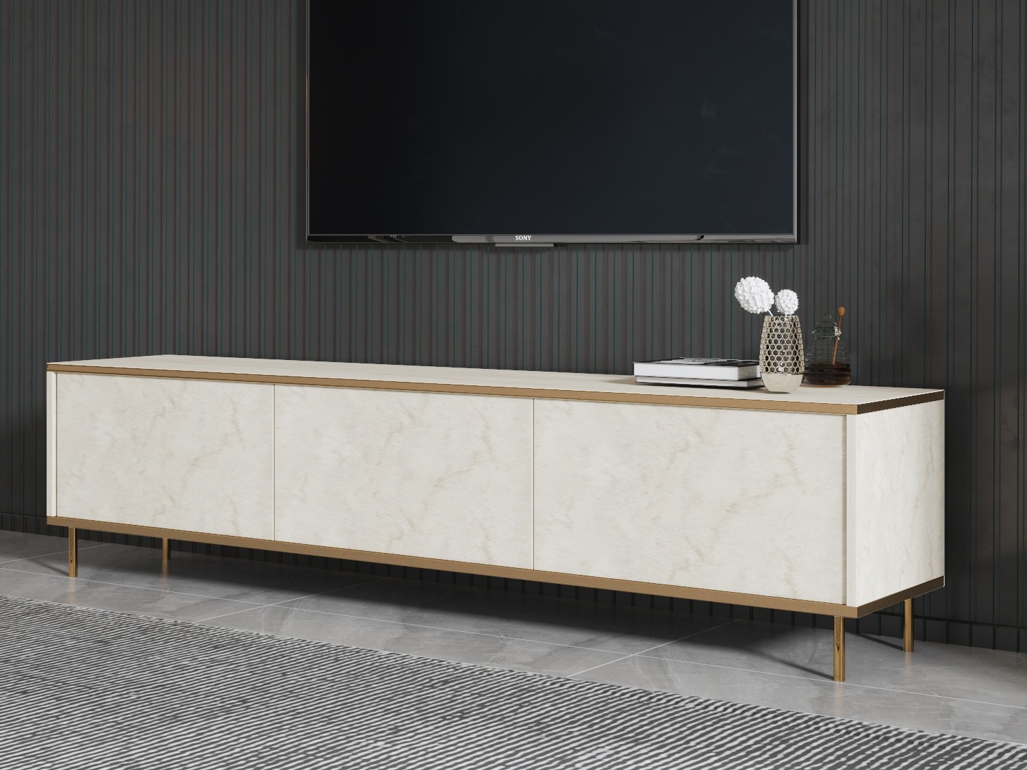 Comodă TV Kailua 2573 (Deschis Travertine + Auriu)