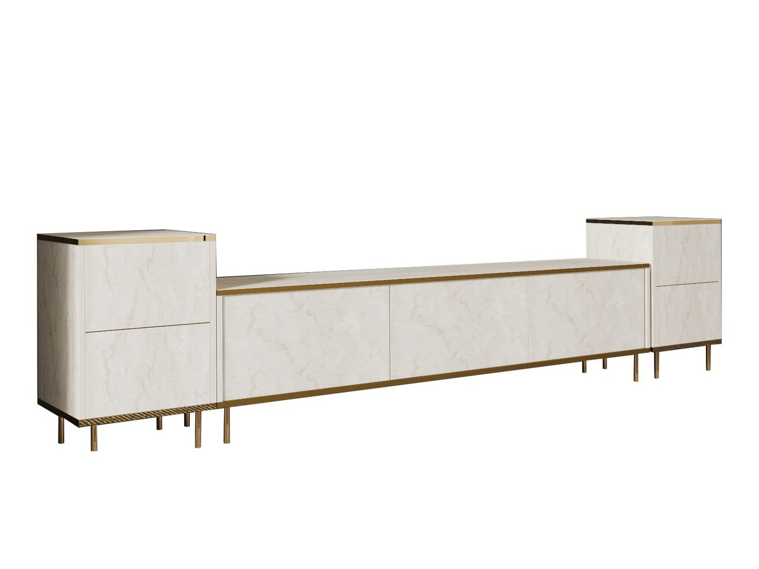 Comodă TV Kailua 2574 (Deschis Travertine + Auriu)