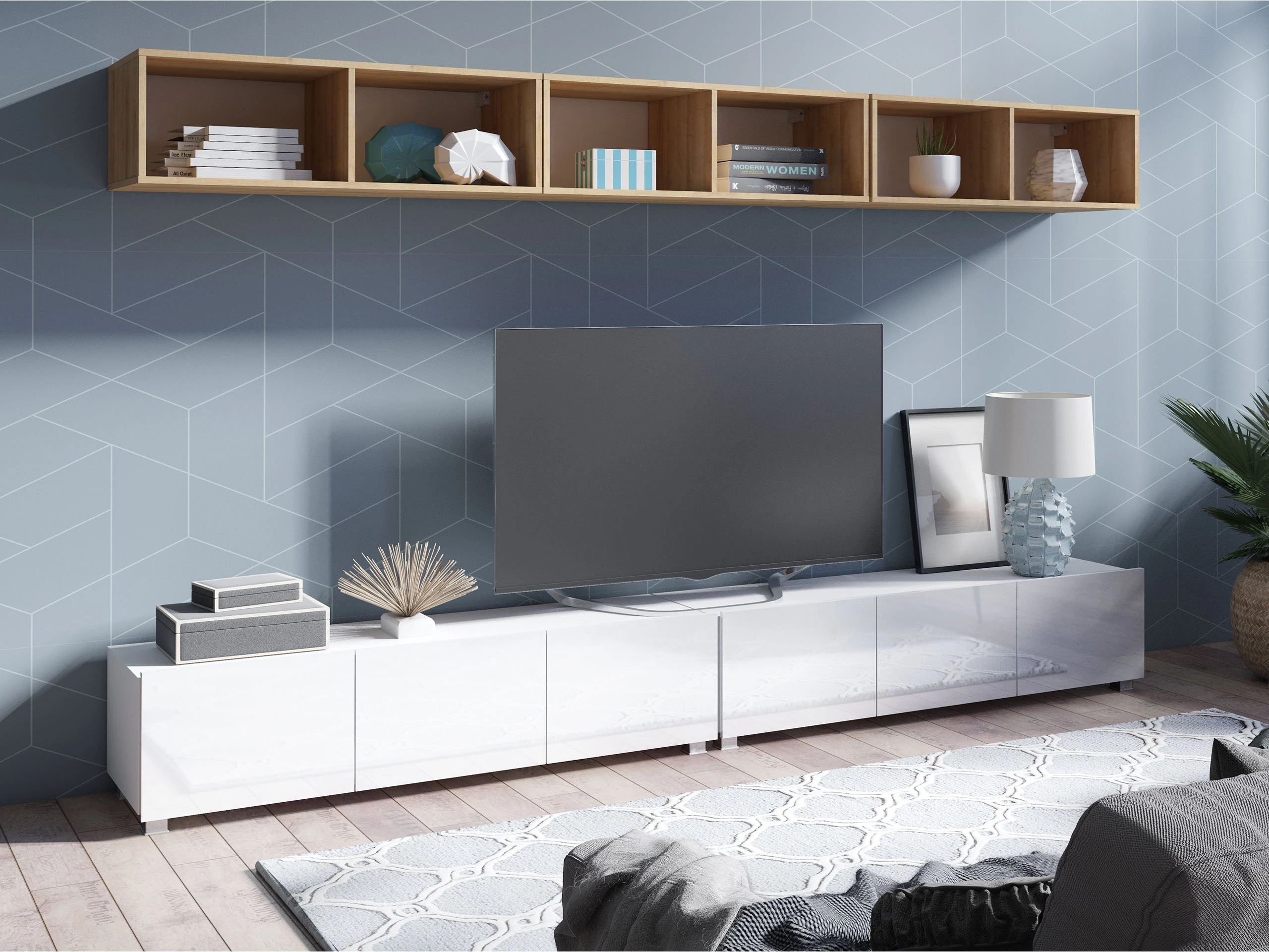 Set de living Remus XXXIII (Alb + Alb lucios + Stejar auriu)