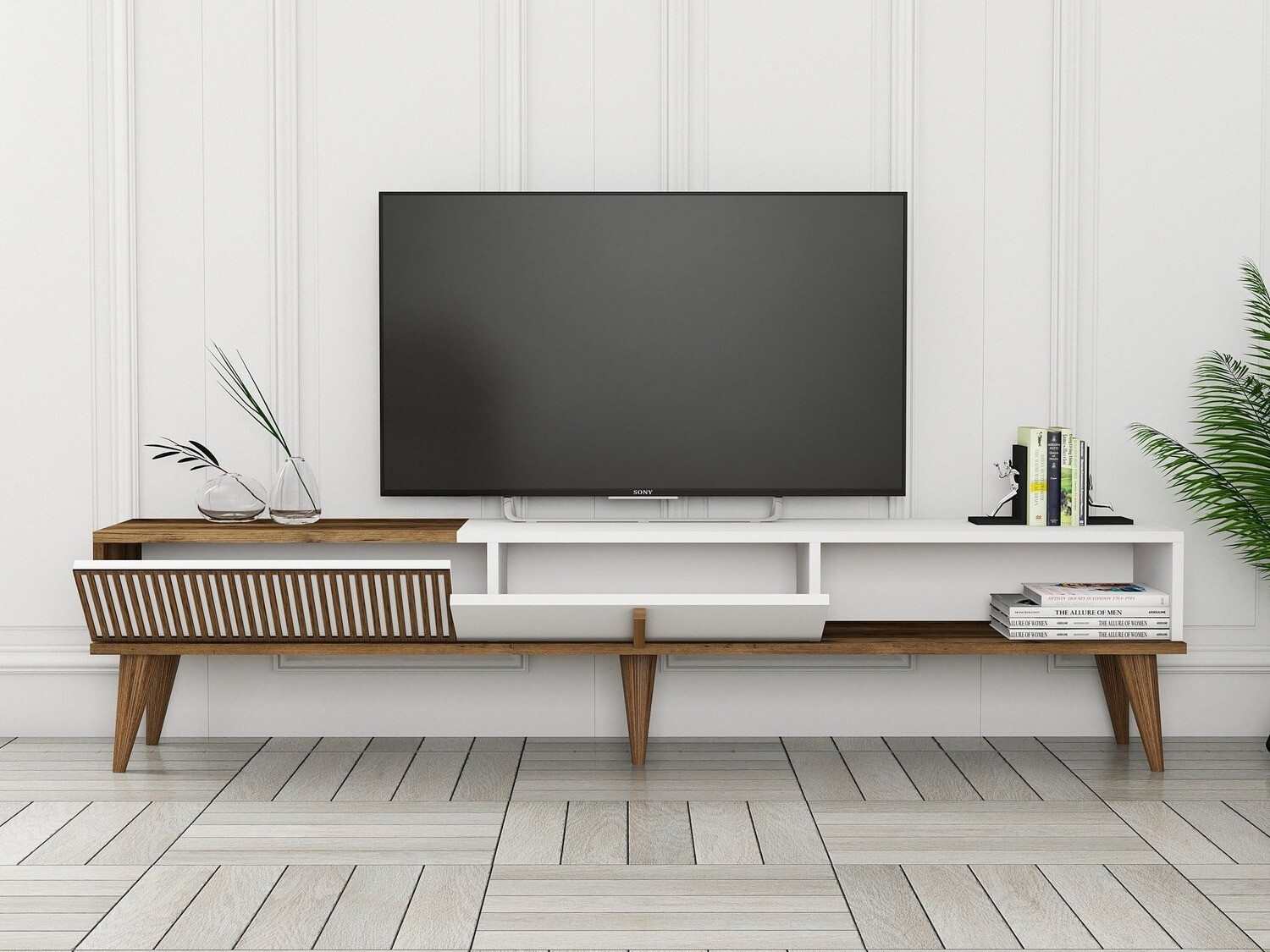 Comodă TV Mavbene 102 (Nuc + Alb)