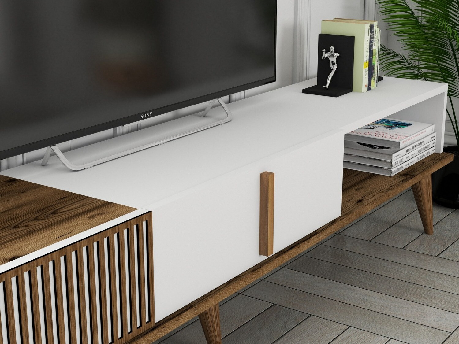 Comodă TV Mavbene 102 (Nuc + Alb)