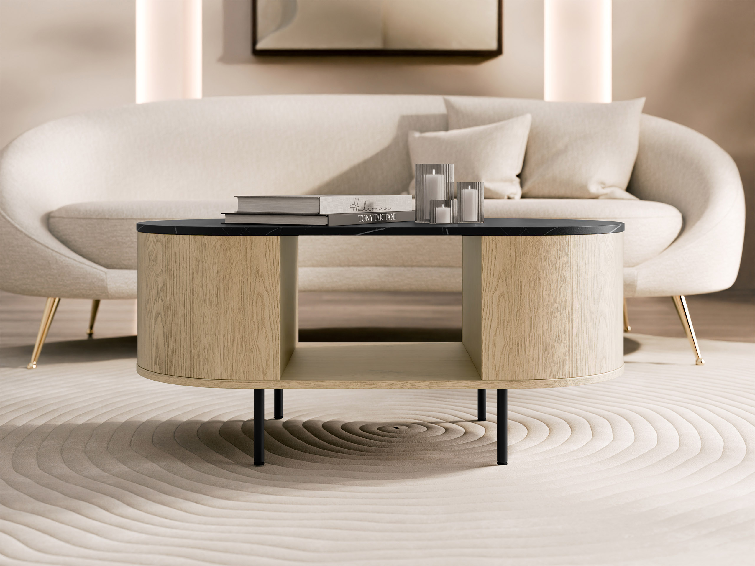 Măsuță de cafea Comfivo Livtena (Marmură neagră + Negru)