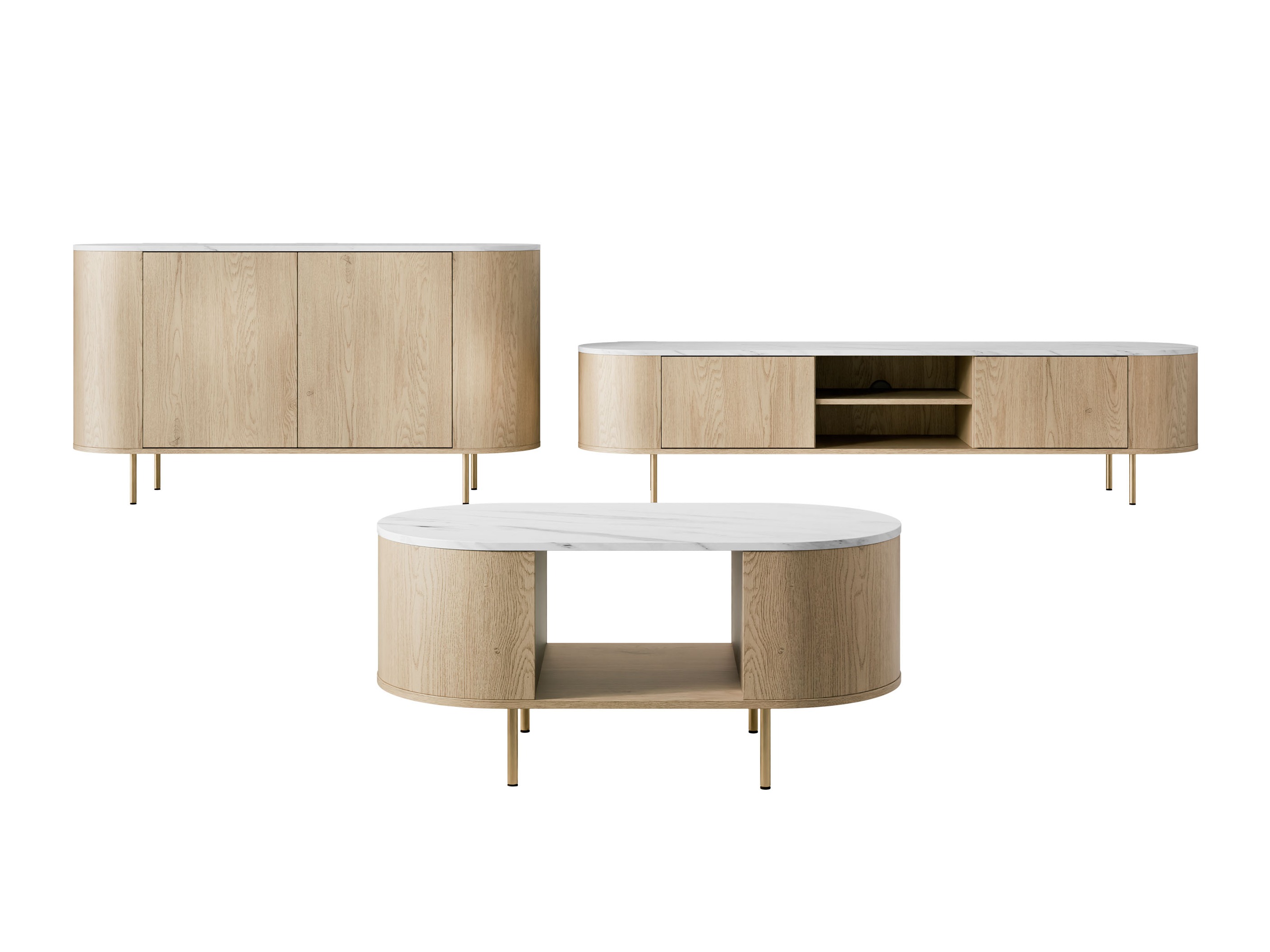 Set de living Comfivo Livtena (Marmură albă + Auriu)