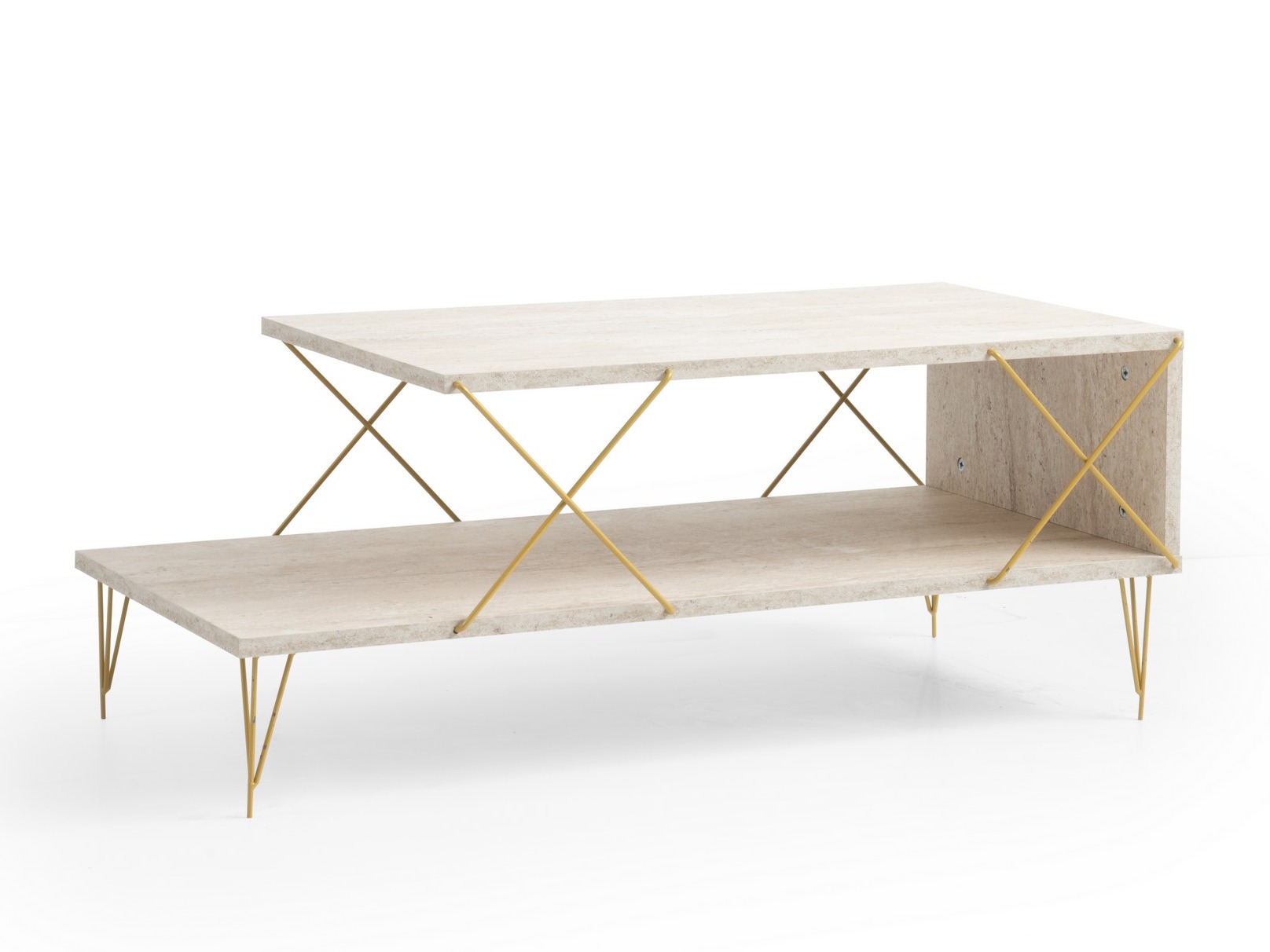 Măsuță de cafea Kailua 384 (Travertin ușor + Auriu)