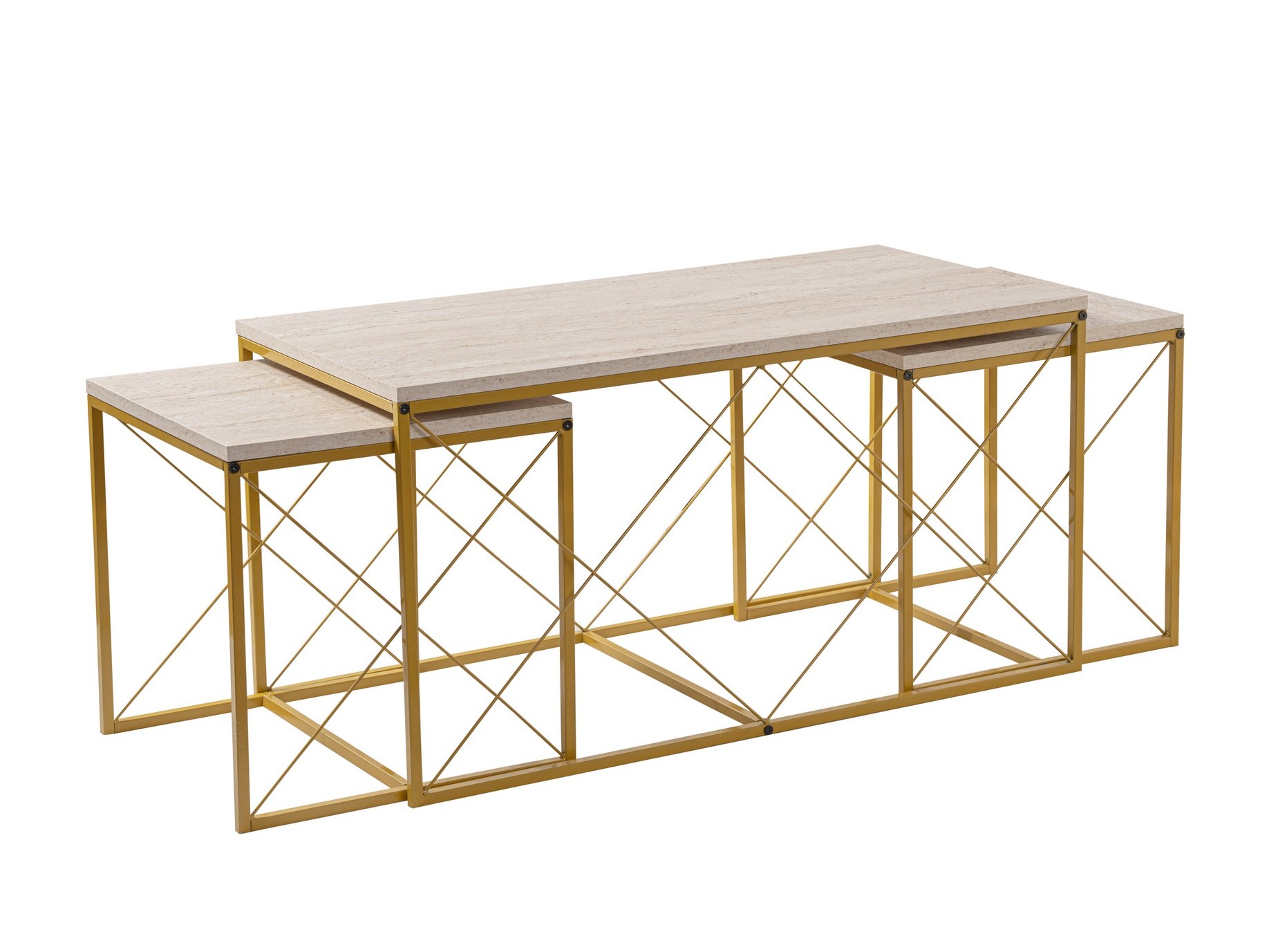 Set de măsuțe de cafea Kailua 2619 (Travertin ușor + Auriu)