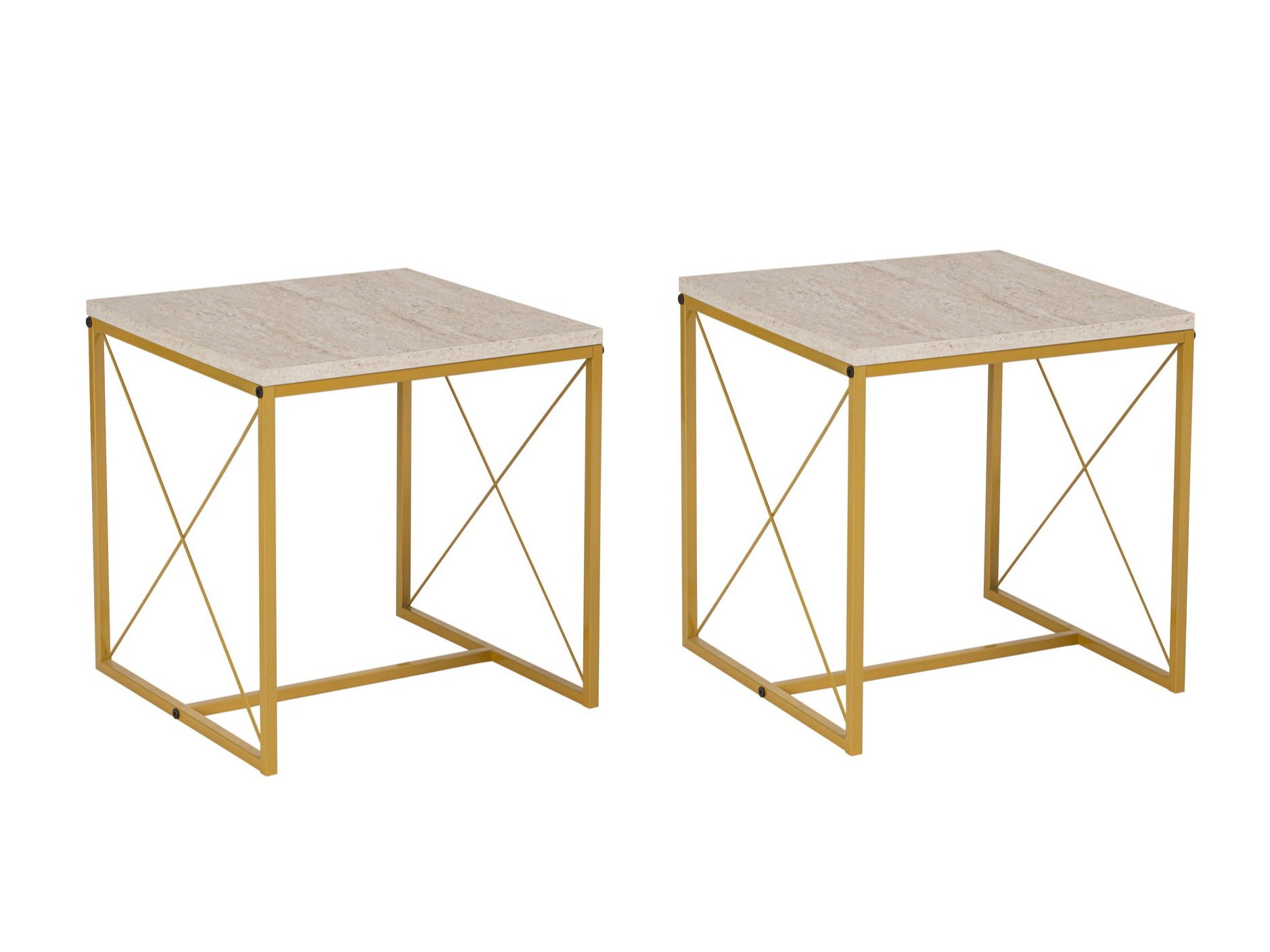 Set de măsuțe de cafea Kailua 2619 (Travertin ușor + Auriu)