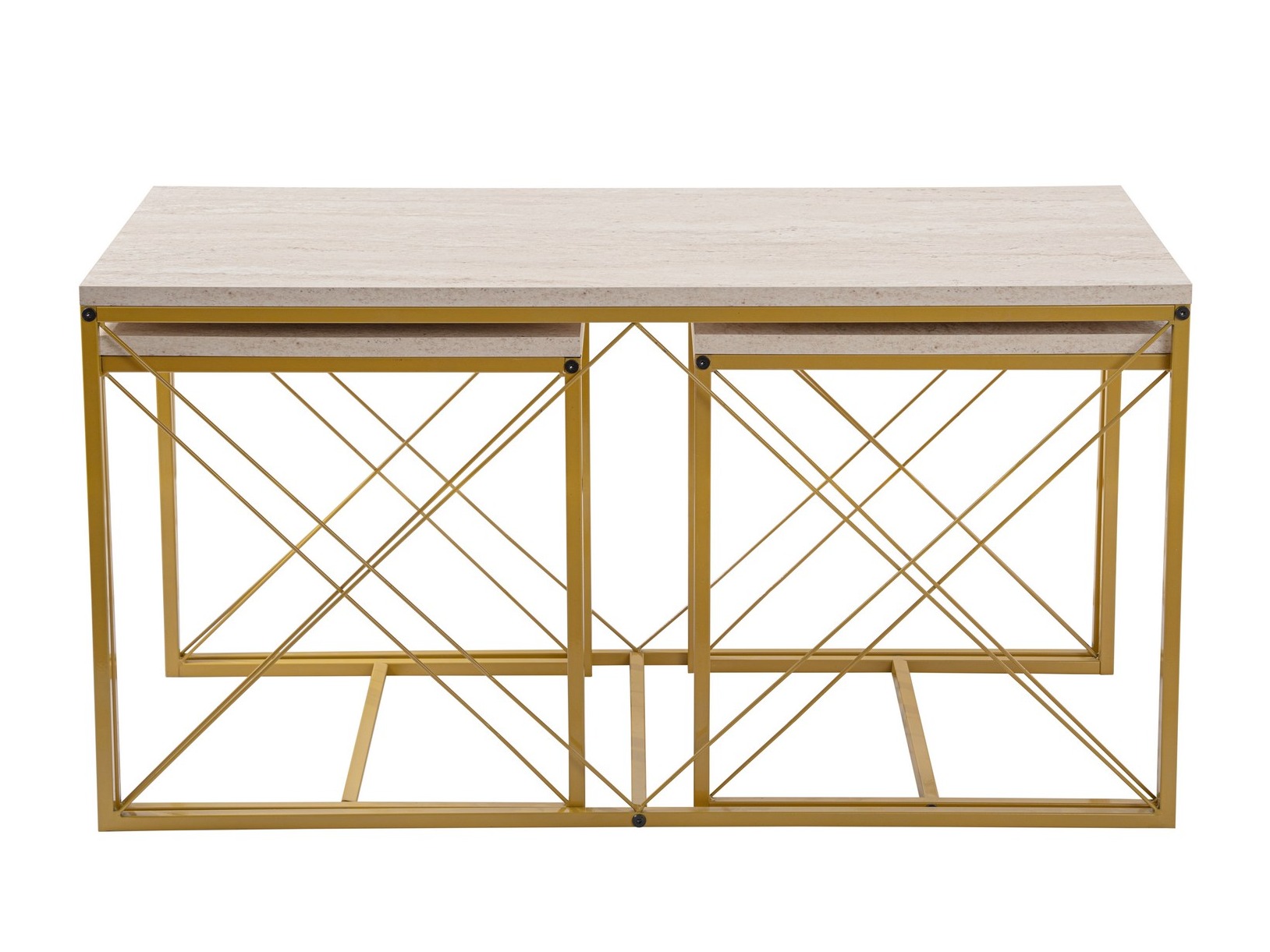 Set de măsuțe de cafea Kailua 2619 (Travertin ușor + Auriu)