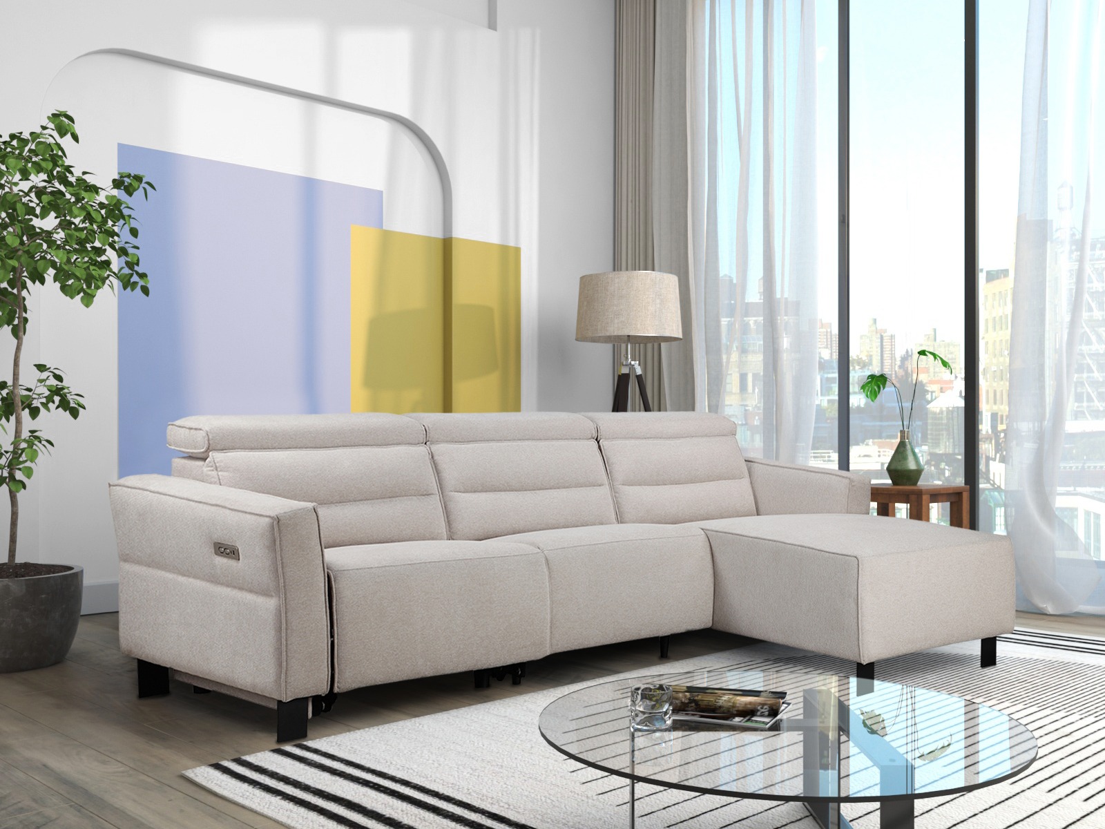 Colțar cu recliner Denton 1486 (Crem)