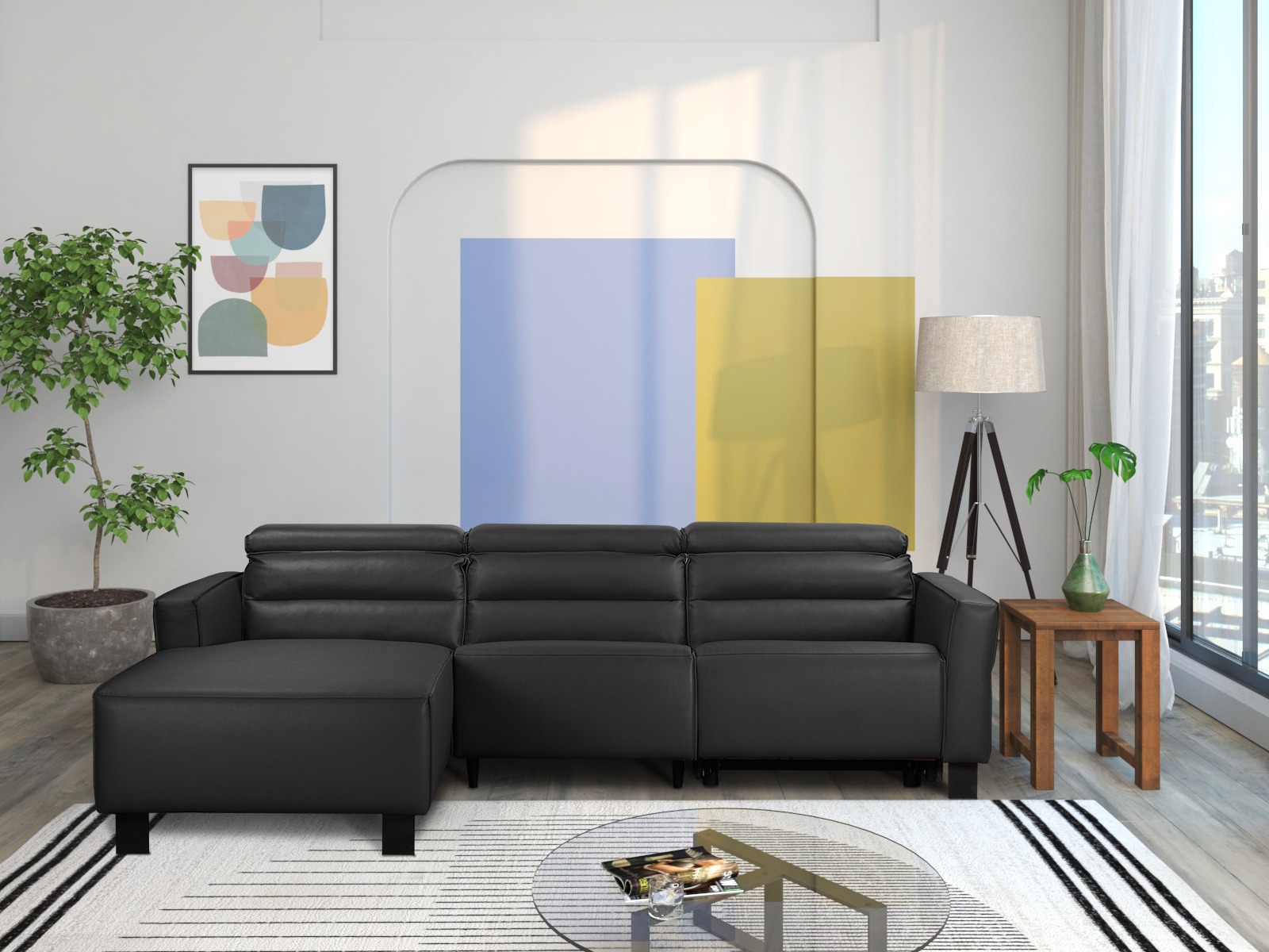 Colțar cu recliner Denton 1486 (Negru)