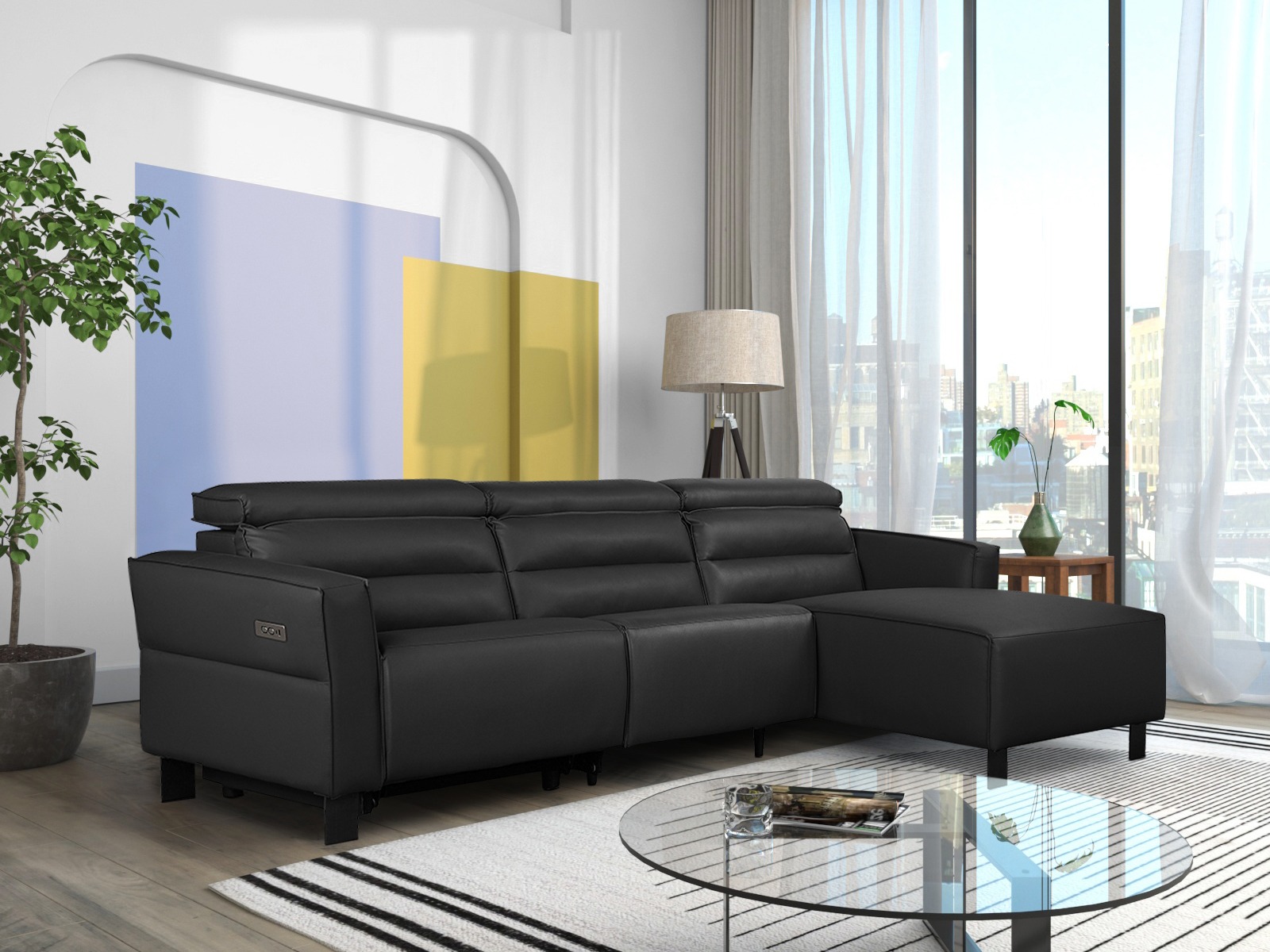 Colțar cu recliner Denton 1486 (Negru)