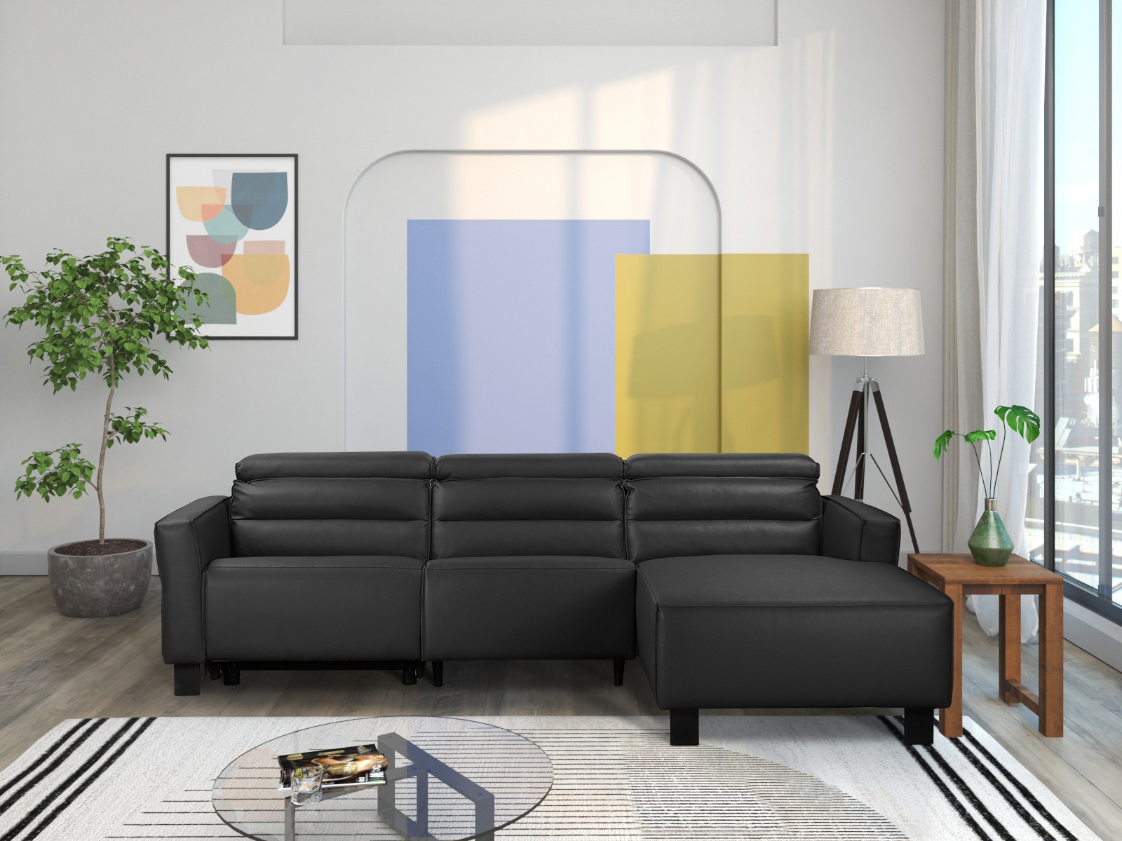 Colțar cu recliner Denton 1486 (Negru)